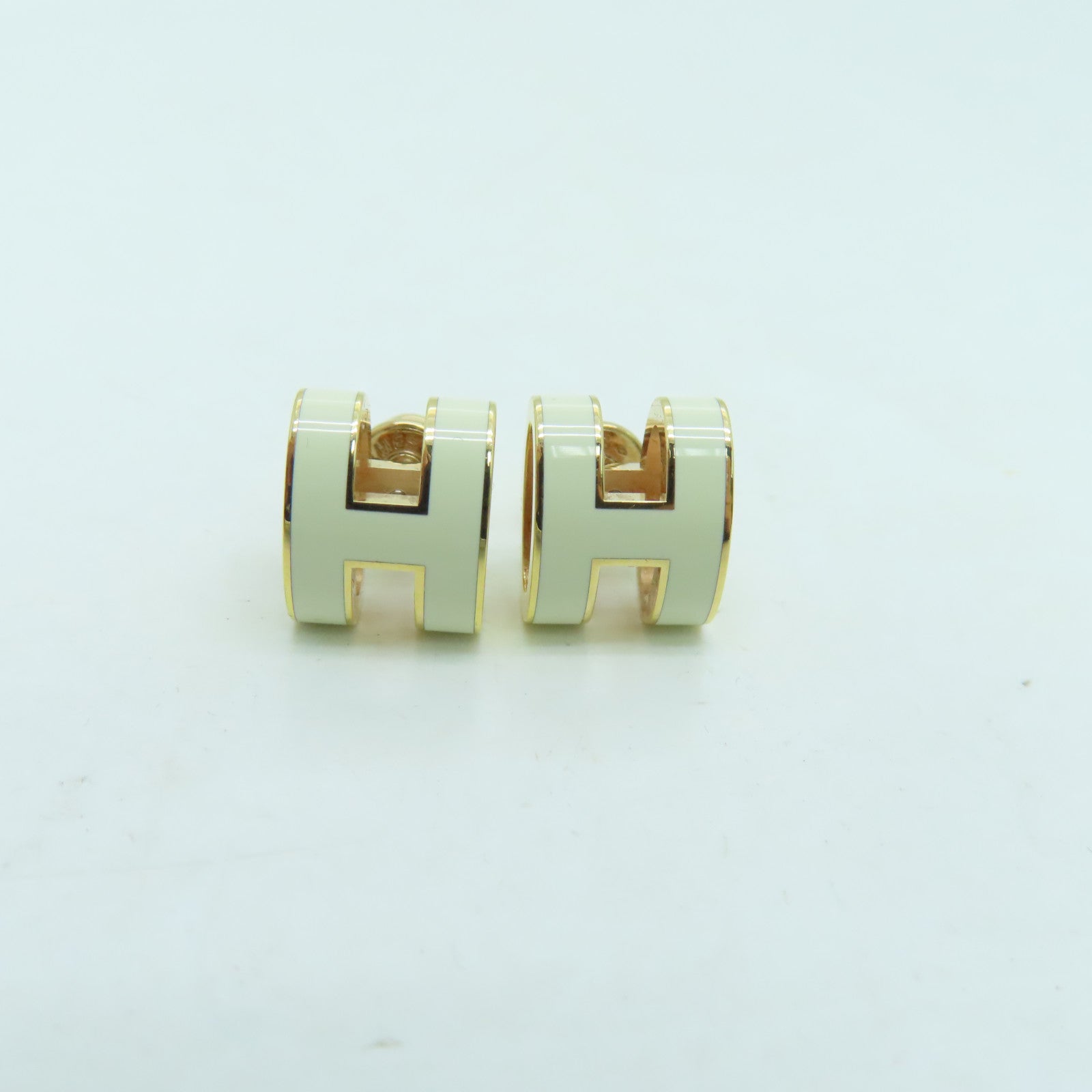 HERMES 金屬Pop H Earrings金扣耳環白色