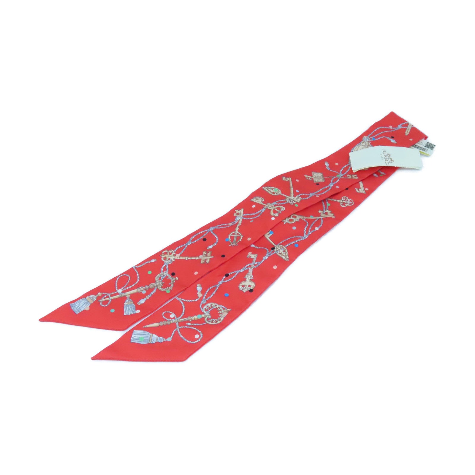 HERMES 絲質Twilly絲巾紅色/彩色