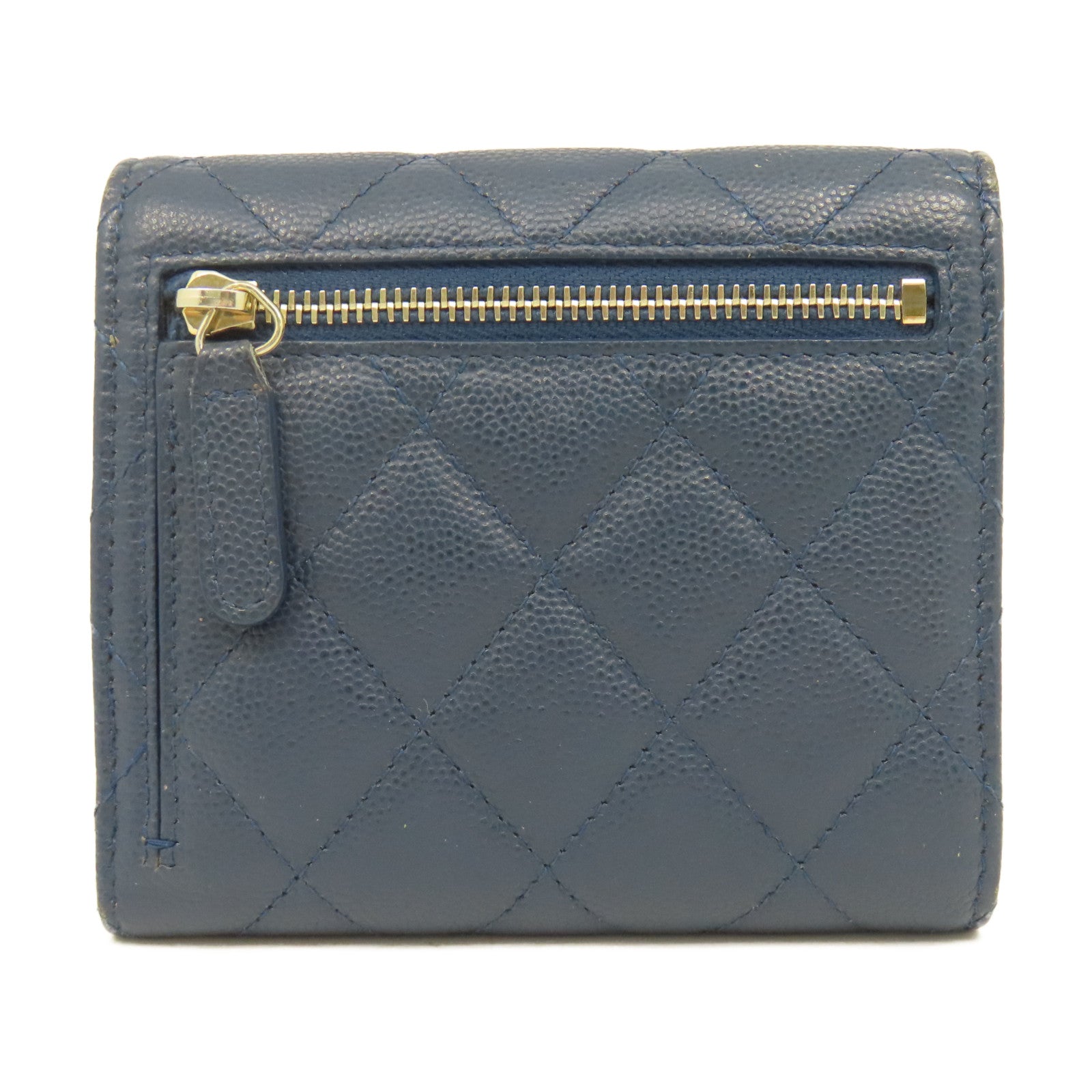 CHANEL 菱格Caviar皮革Wallet銀扣錢包藍色