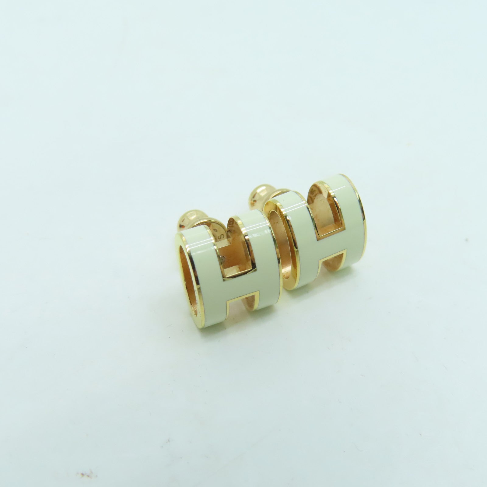 HERMES 金屬Pop H Earrings金扣耳環白色