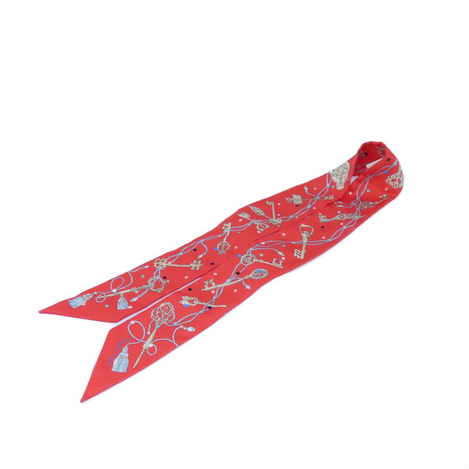 HERMES 絲質Twilly絲巾紅色/彩色