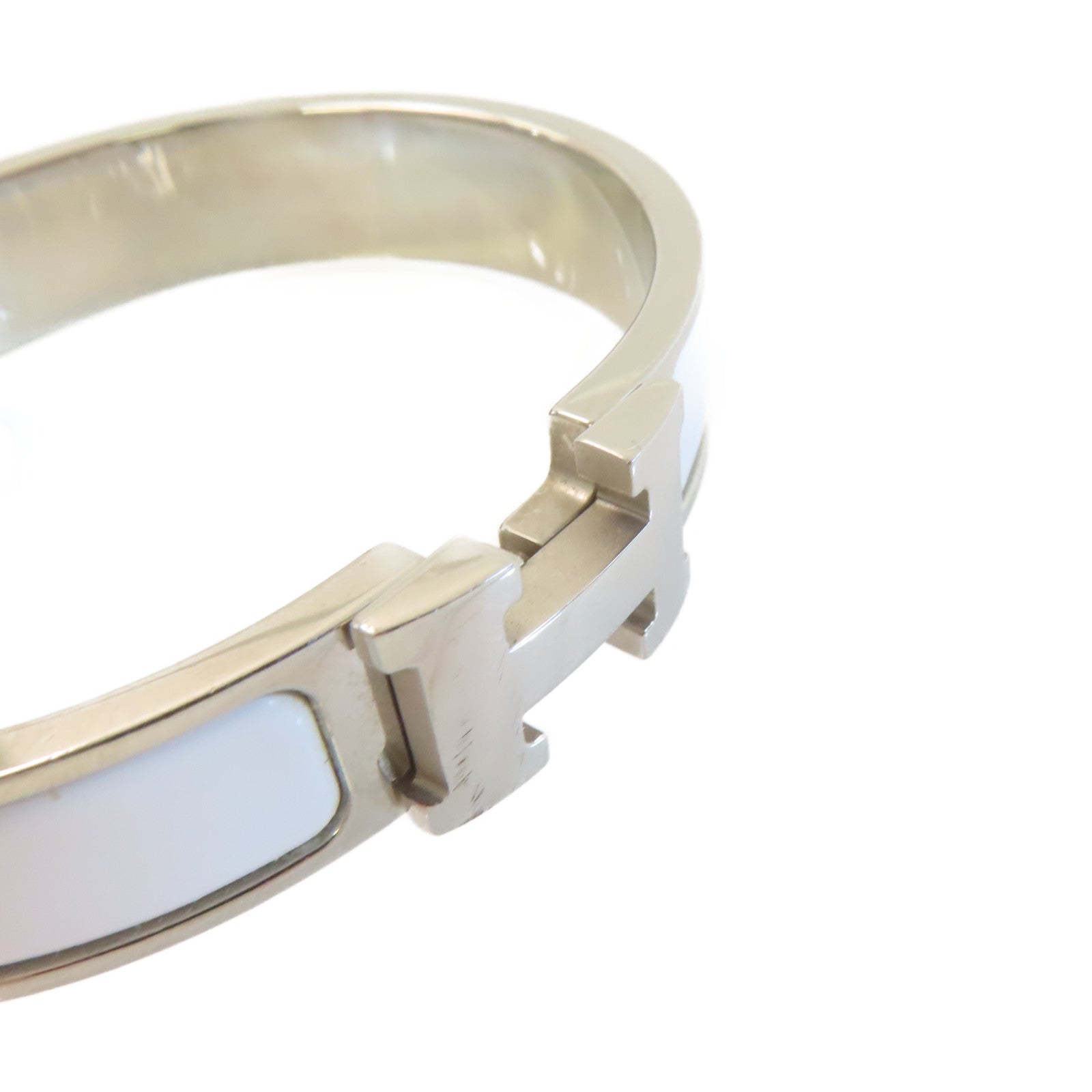 HERMES 金屬/琺瑯Clic H Bracelet銀扣手鐲白色/銀色