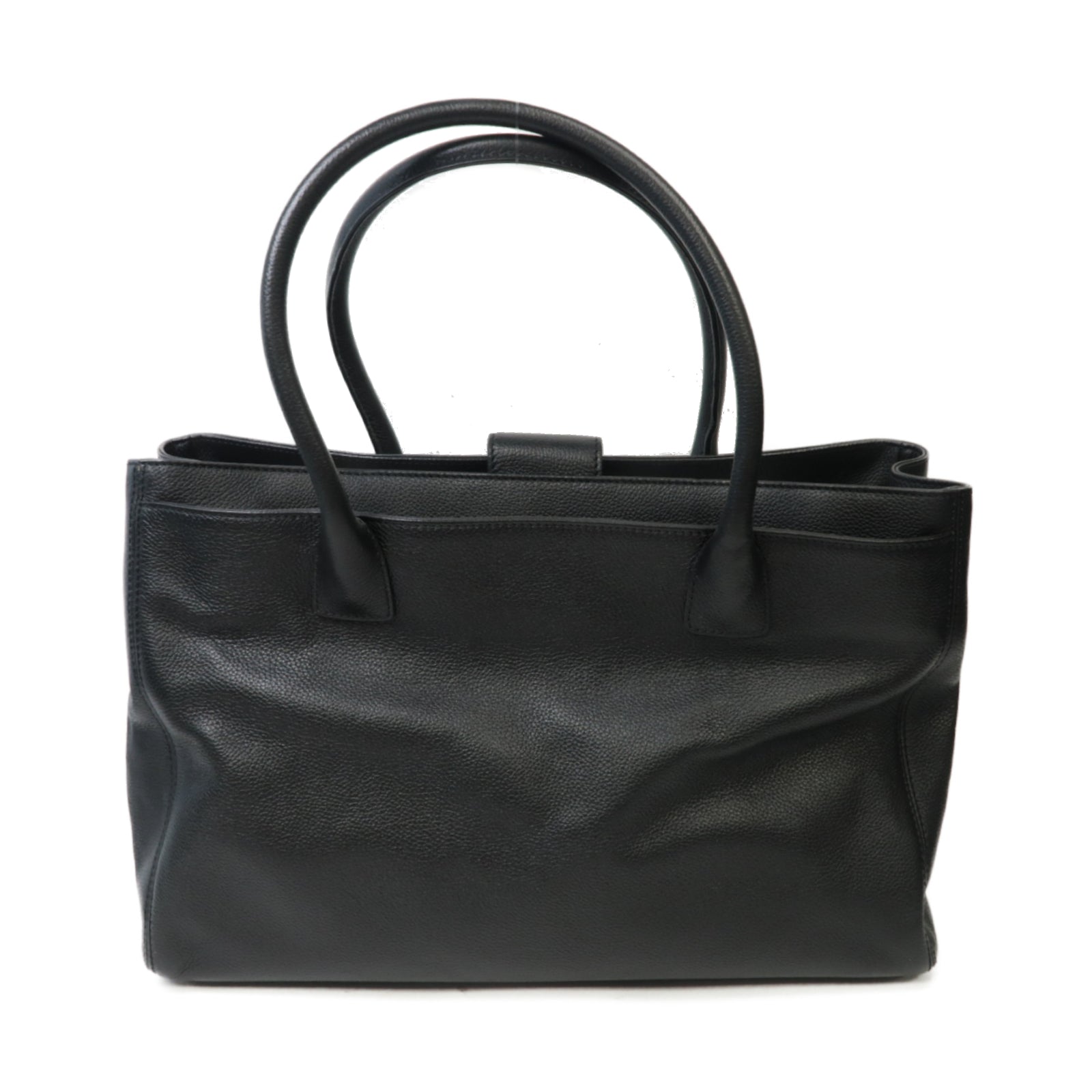CHANEL 牛皮皮革2 Way Shoulder銀扣手挽肩背兩用袋黑色