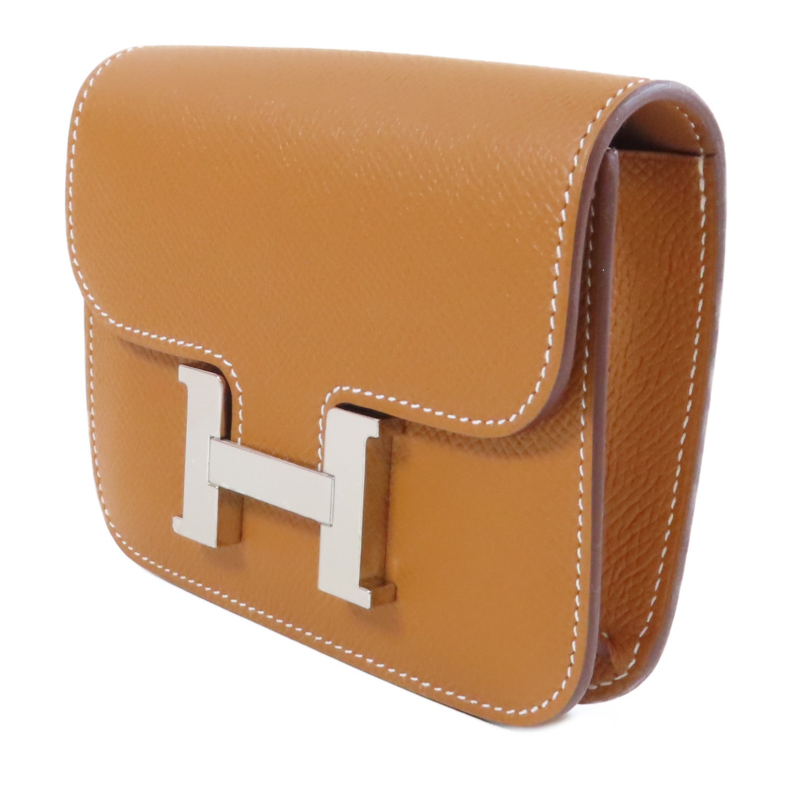 HERMES Epsom皮革Constance Slim銀扣錢包Gold經典駝色