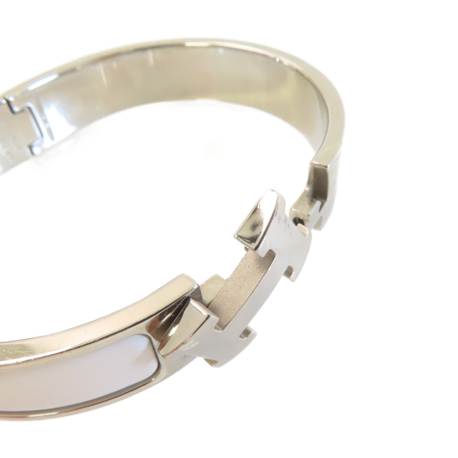 HERMES 金屬/琺瑯Clic H Bracelet銀扣手鐲白色/銀色
