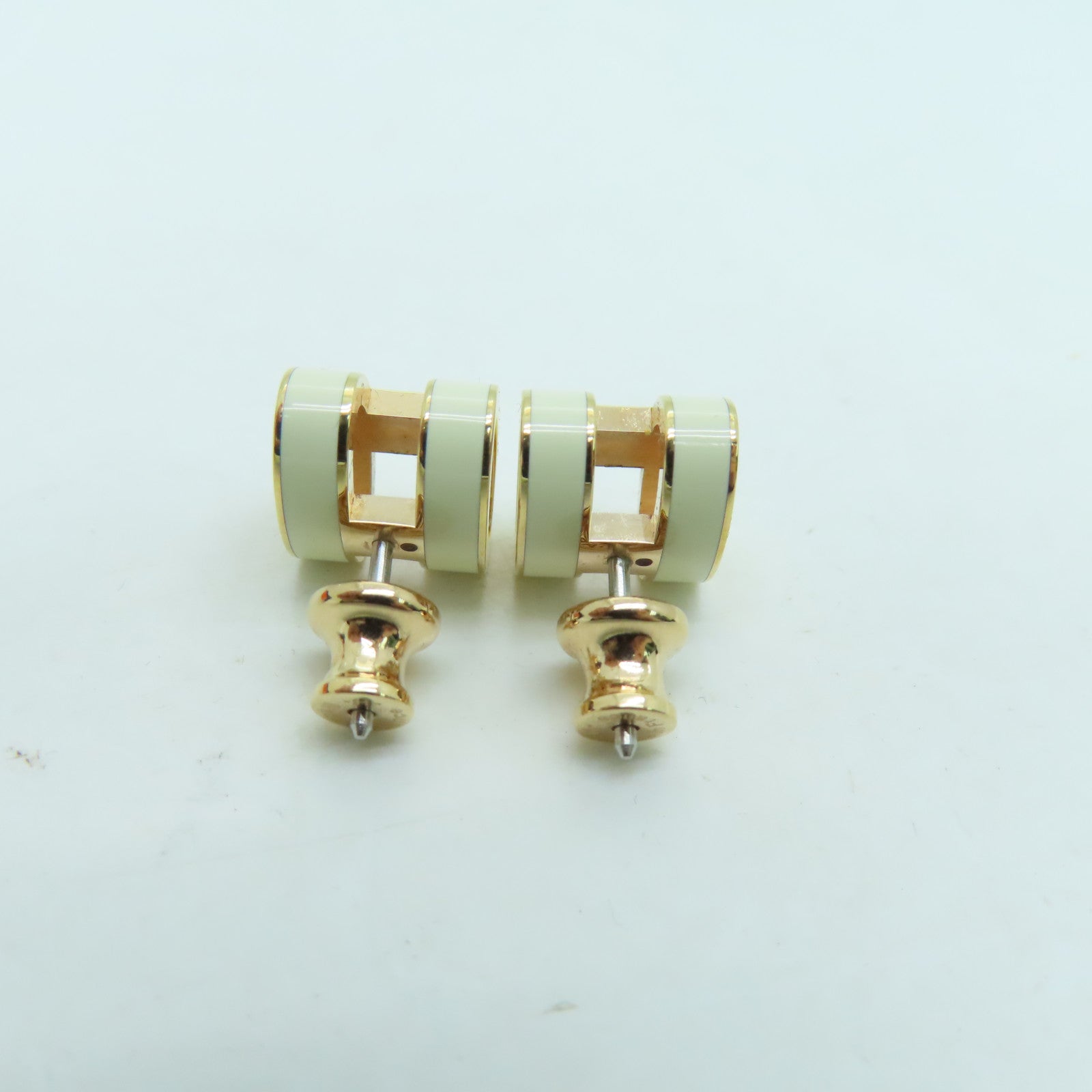 HERMES 金屬Pop H Earrings金扣耳環白色