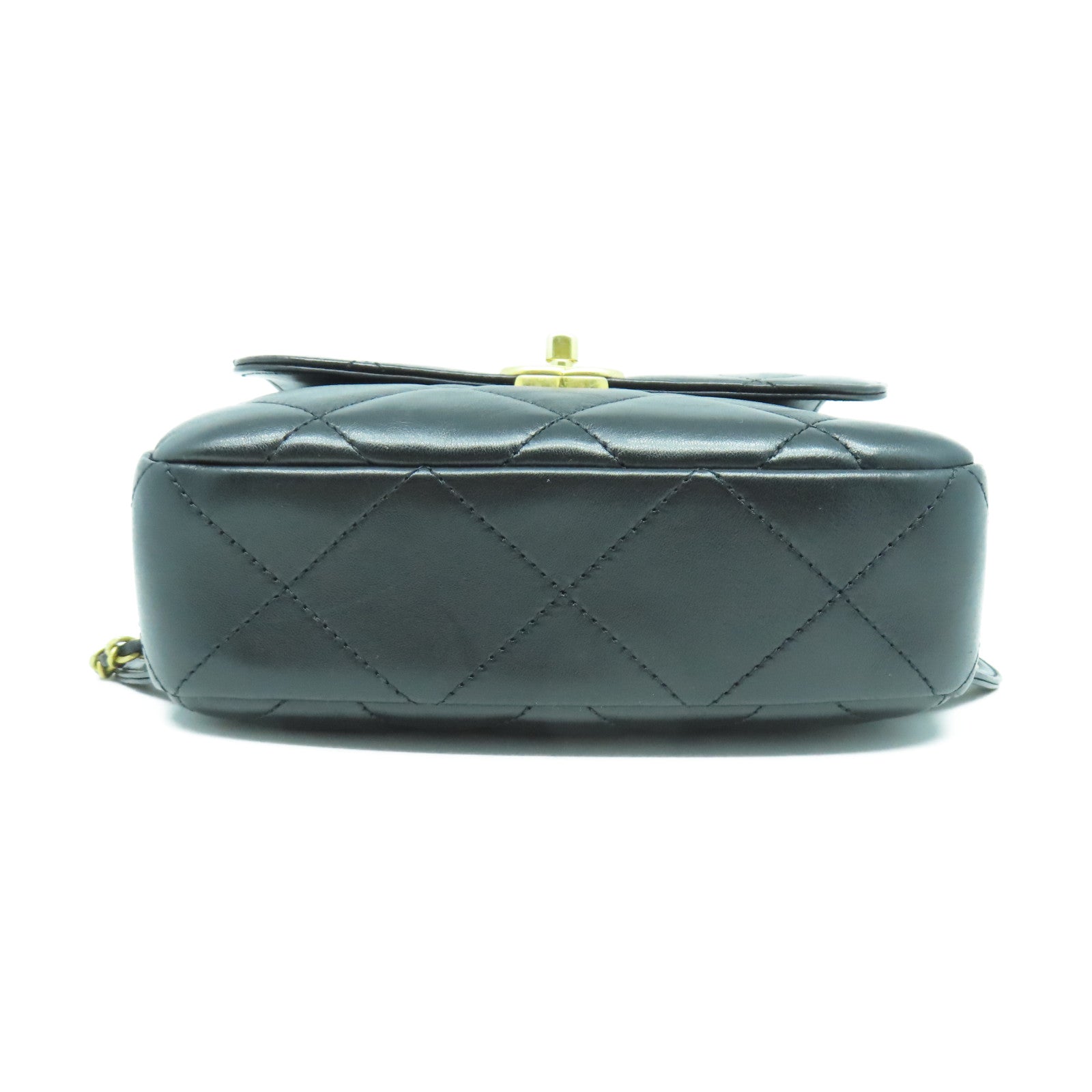 CHANEL 菱格羊皮皮革Backpack金扣背包黑色