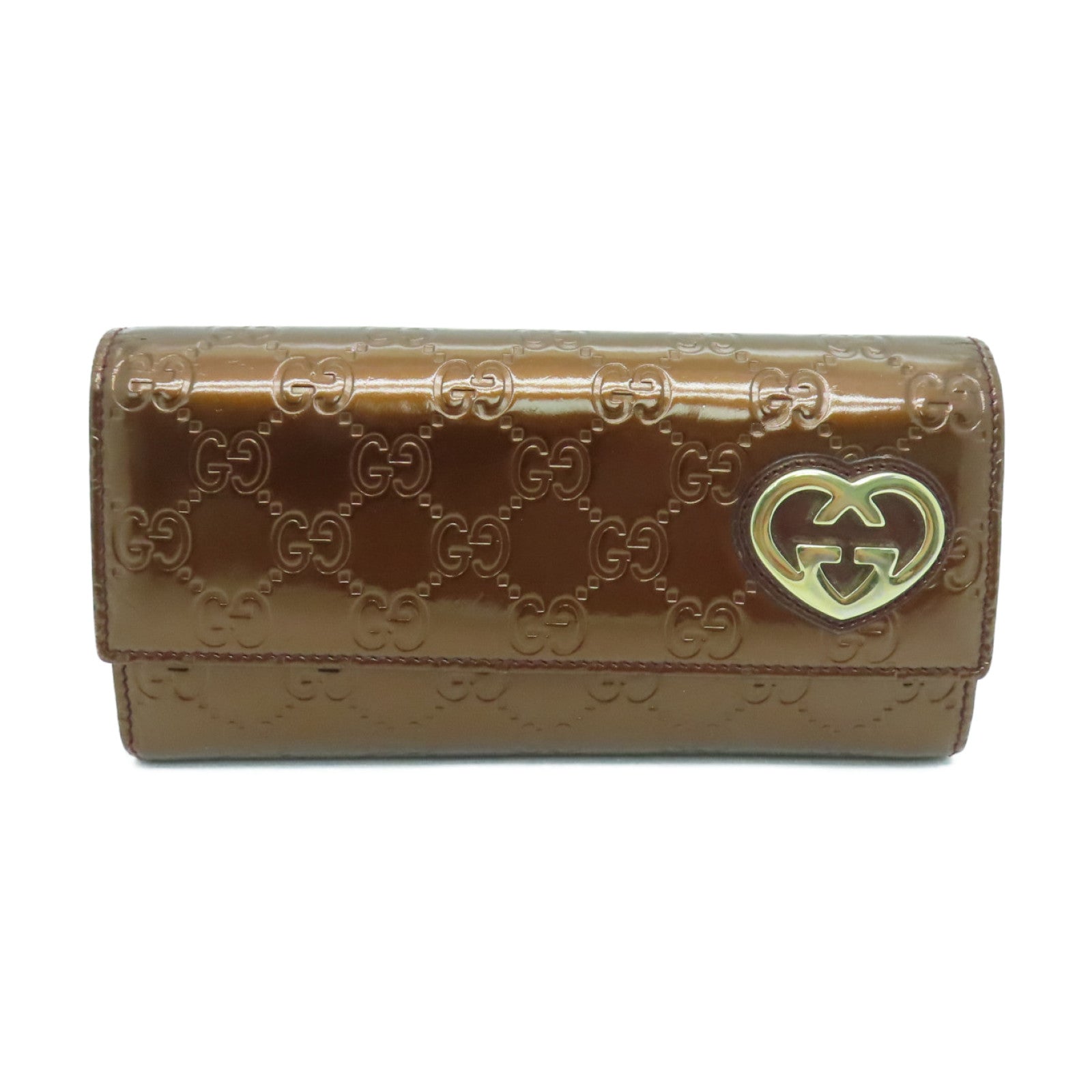 GUCCI patent leather Wallet gold buckle long wallet brown
