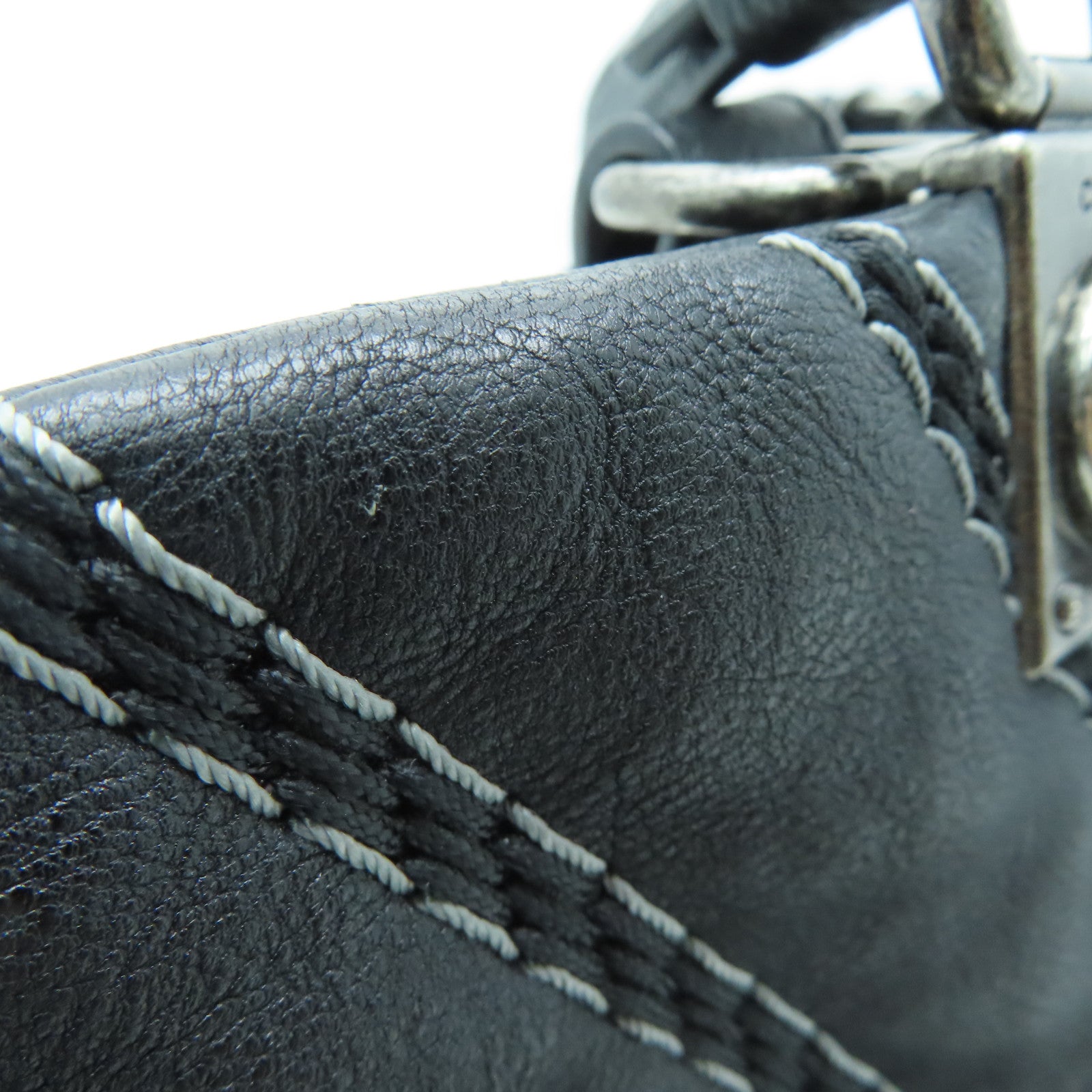 CHANEL [Sharp Discount] Twill Cowhide Leather 2 Way Shoulder Silver Buckle Handle Shoulder Back Dual-purpose Bag Black