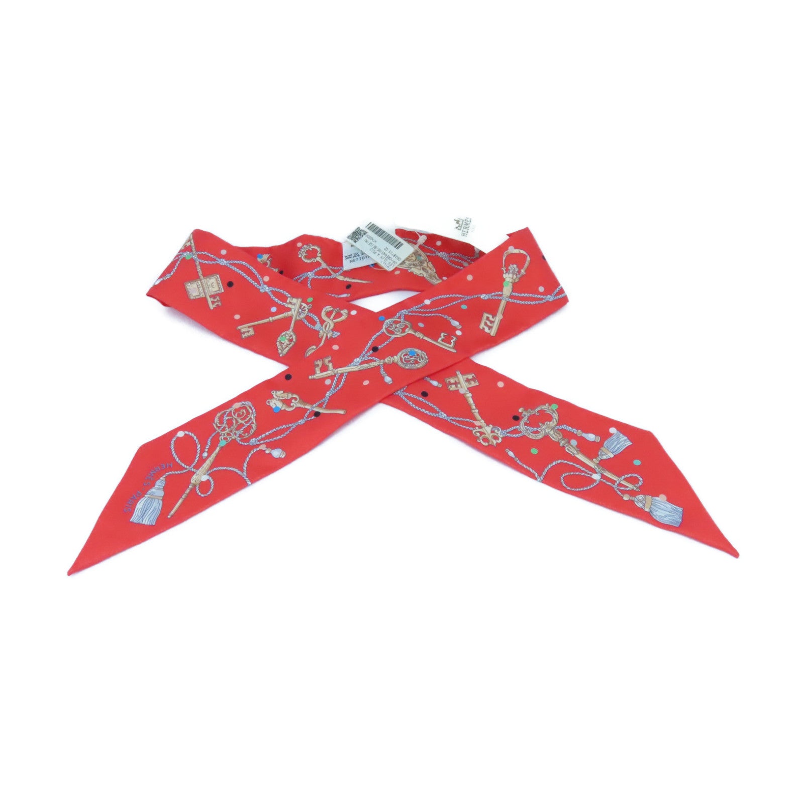 HERMES 絲質Twilly絲巾紅色/彩色