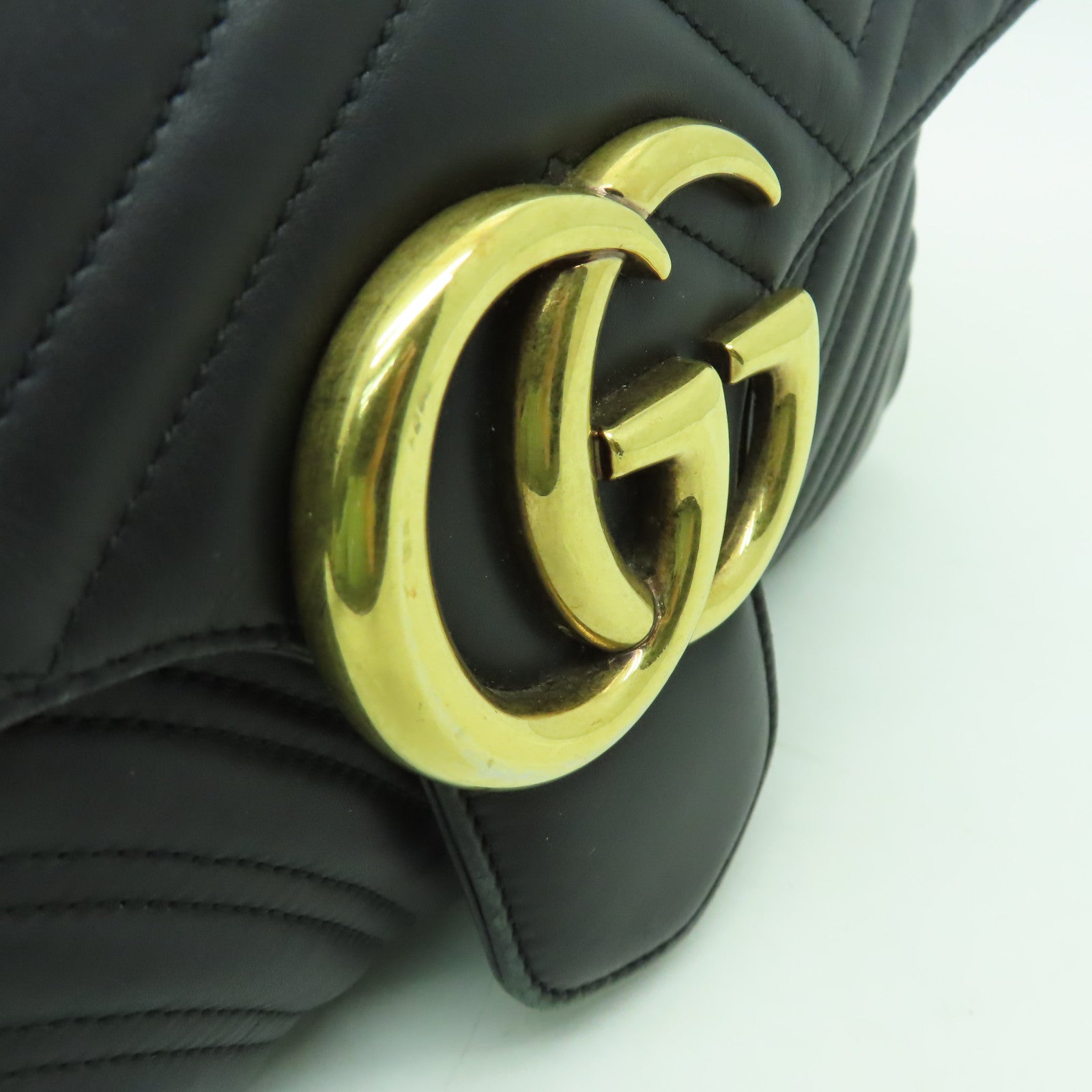 GUCCI 牛皮皮革GG Marmont Bag金扣鏈帶肩背袋黒色