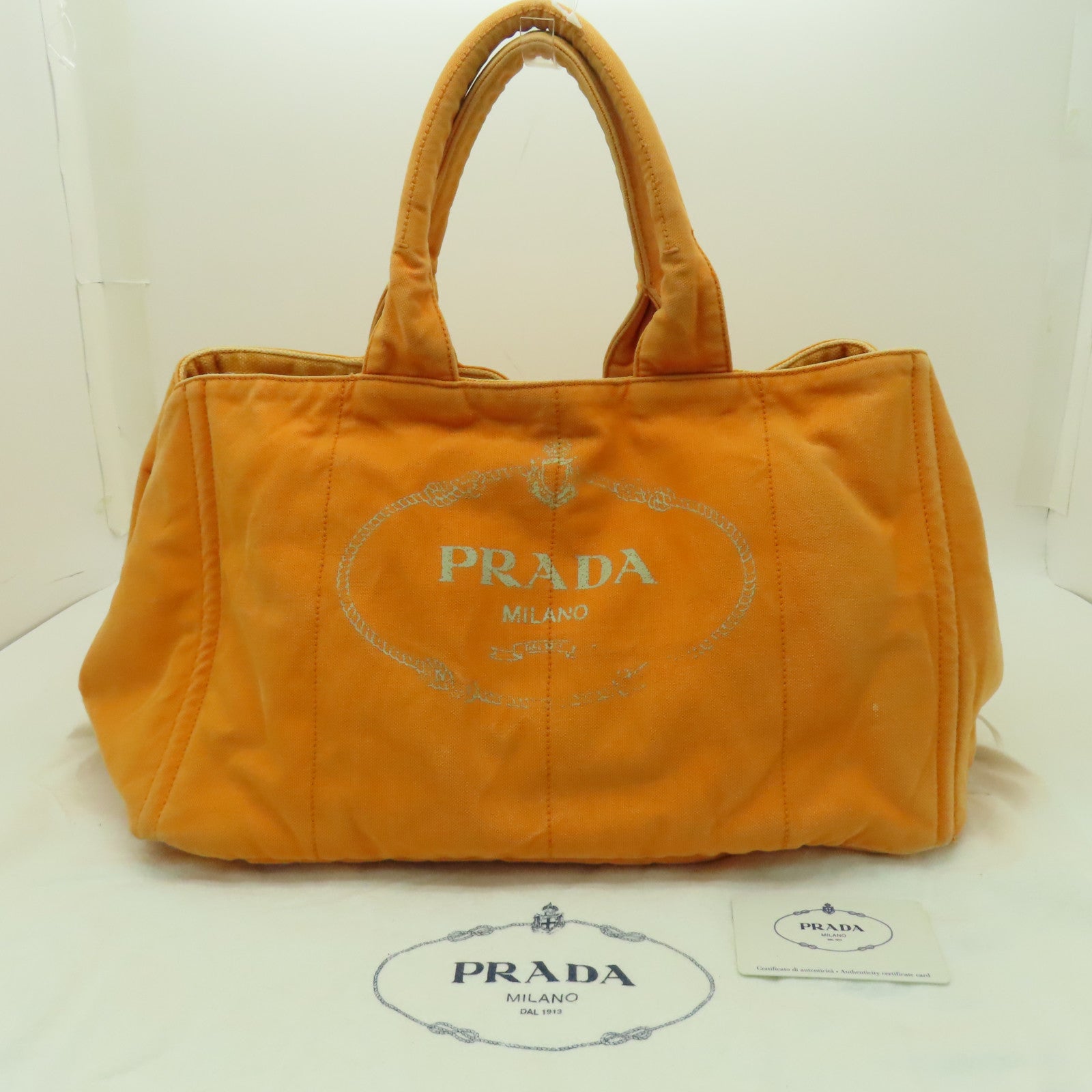 PRADA 帆布Hand Bag金扣手挽袋橙色
