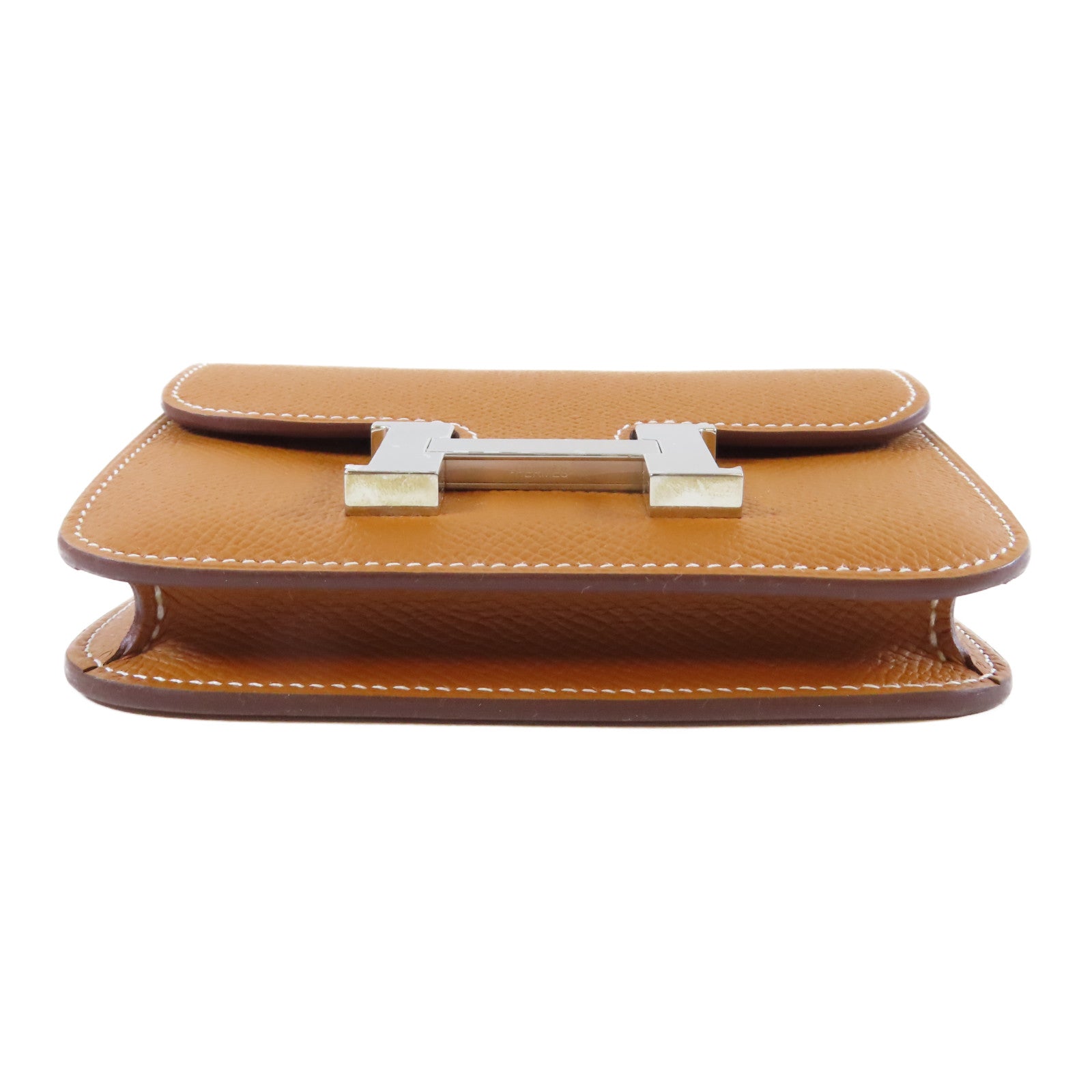HERMES Epsom皮革Constance Slim銀扣錢包Gold經典駝色