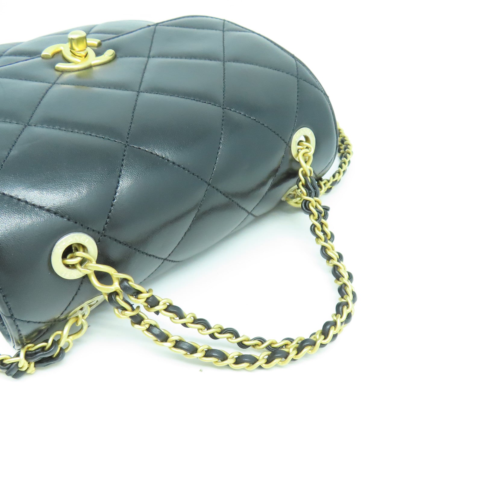 CHANEL 菱格羊皮皮革Backpack金扣背包黑色