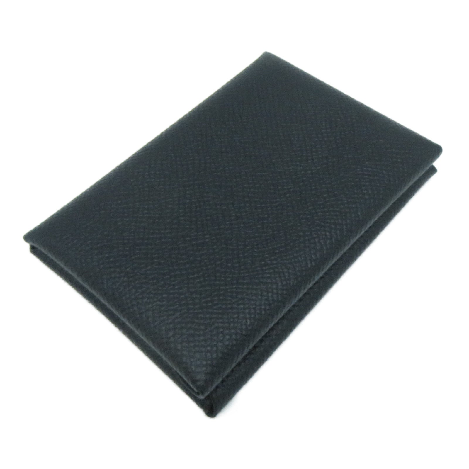 HERMES Epsom皮革Calvi Due銀扣卡片套Noir黑色