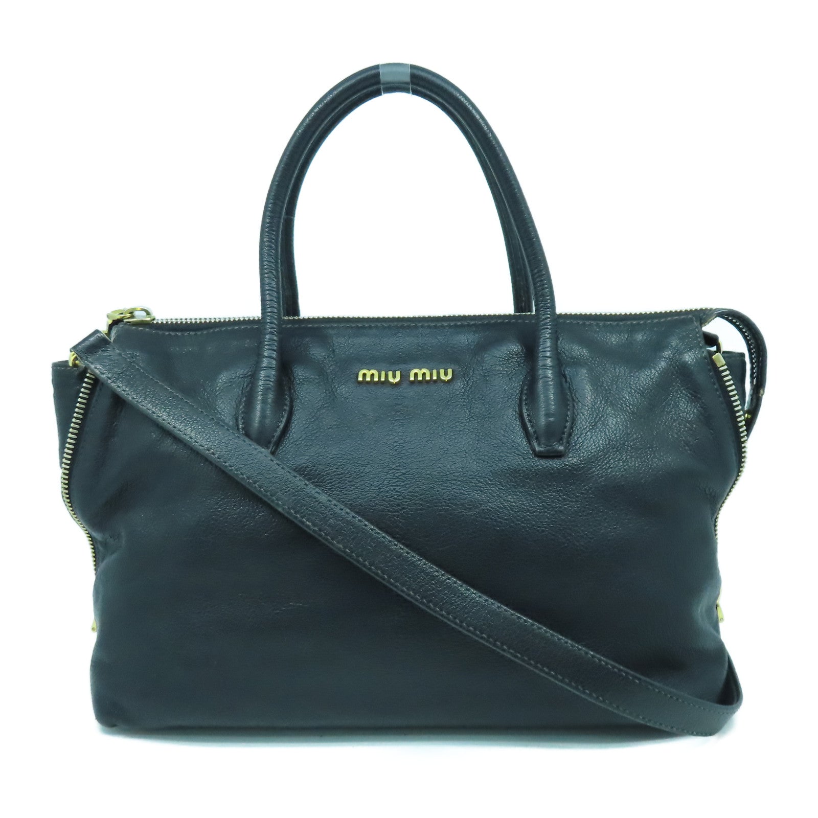 Miu Miu 牛皮皮革2 Way Shoulder金扣手挽肩背兩用袋黑色