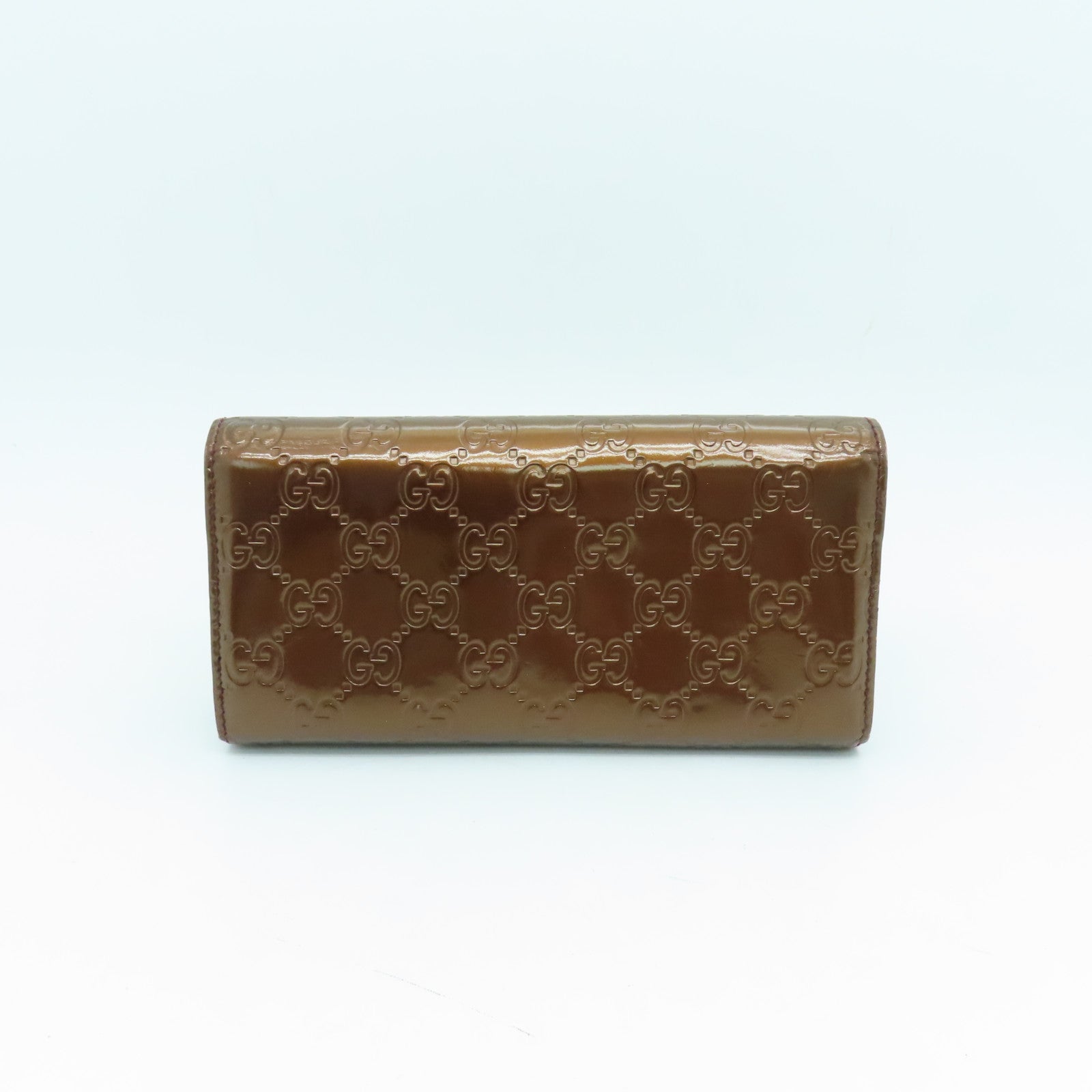 GUCCI patent leather Wallet gold buckle long wallet brown