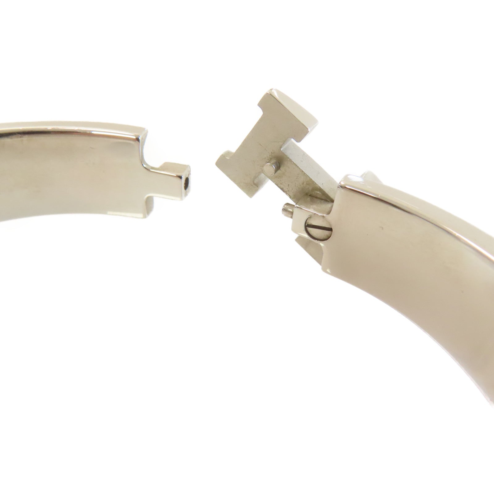 HERMES 金屬/琺瑯Clic H Bracelet銀扣手鐲白色/銀色