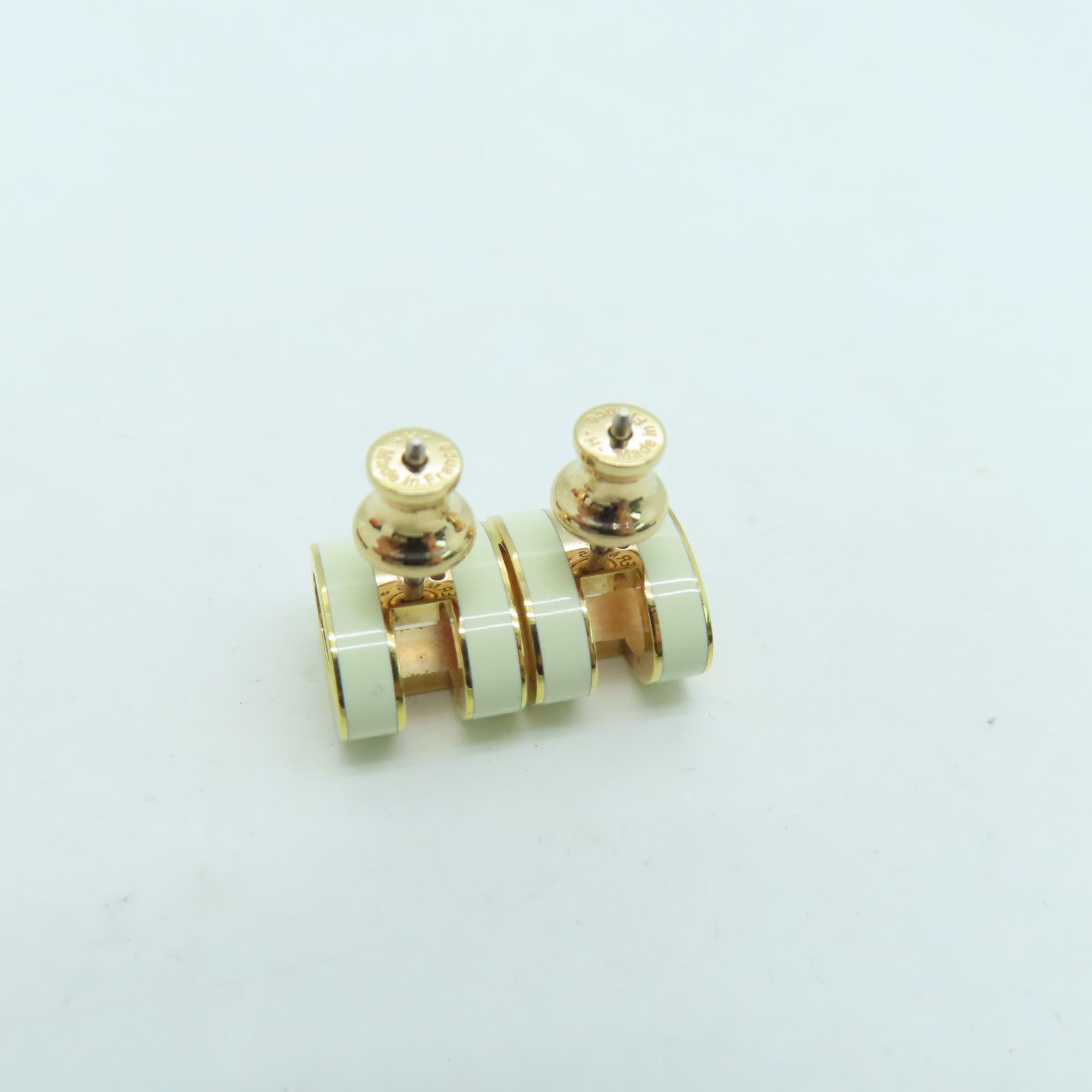 HERMES 金屬Pop H Earrings金扣耳環白色