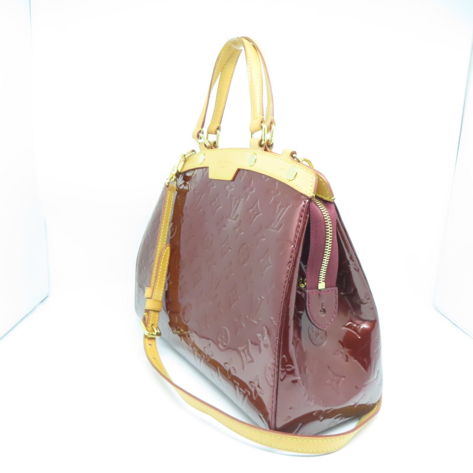 LOUIS VUITTON Monogram Vernis Brea MM金扣手挽肩背两用袋酒红色