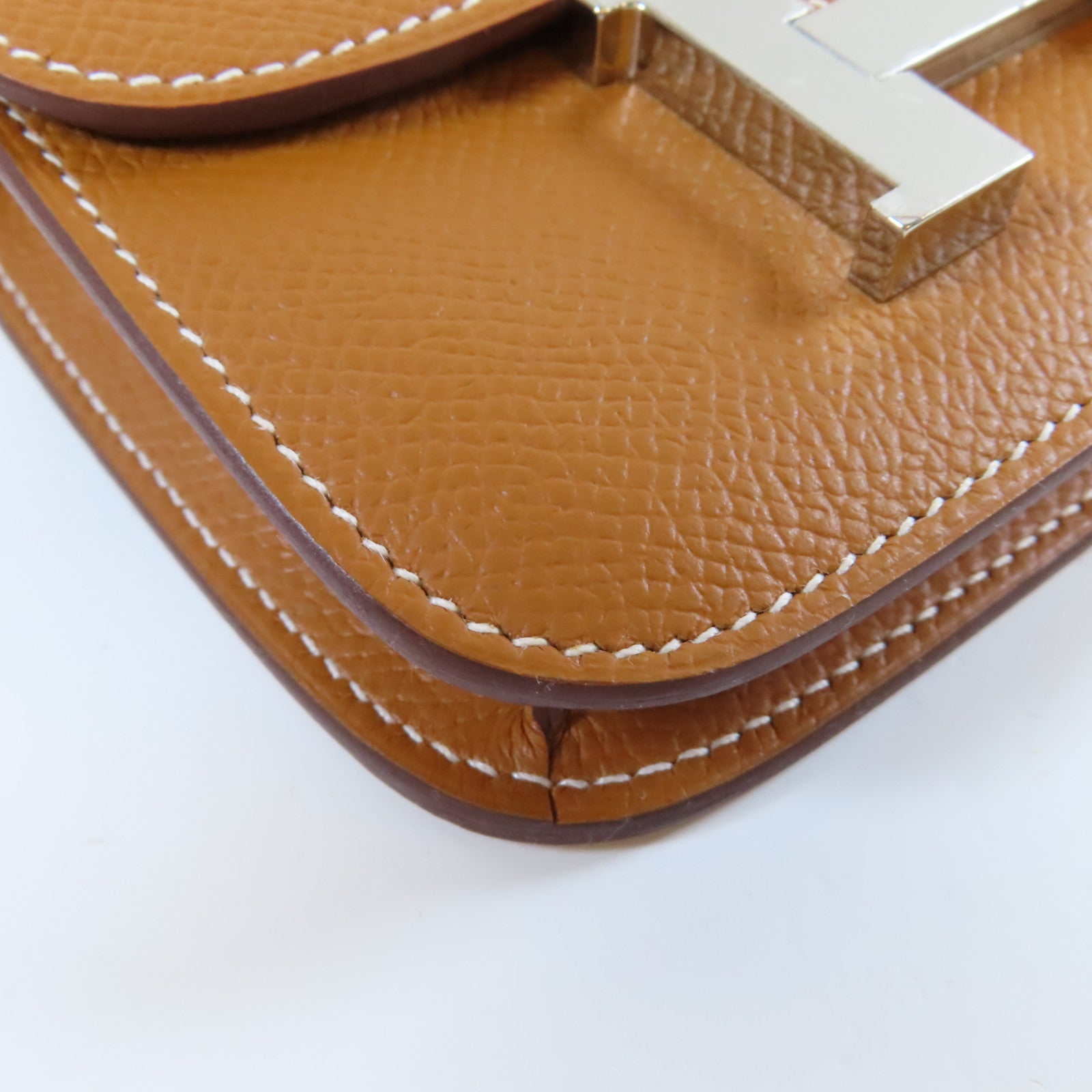 HERMES Epsom皮革Constance Slim銀扣錢包Gold經典駝色
