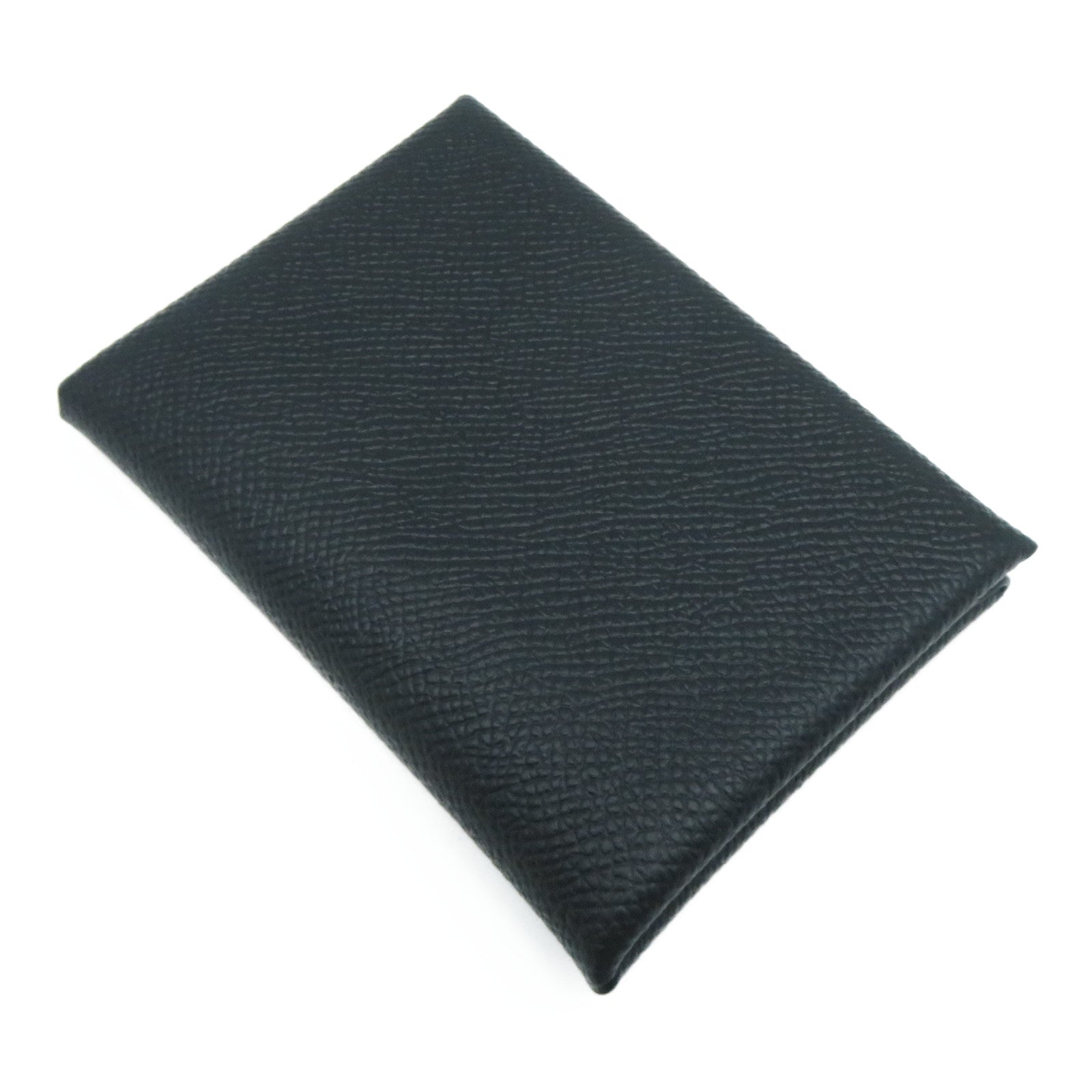 HERMES Epsom皮革Calvi Due銀扣卡片套Noir黑色