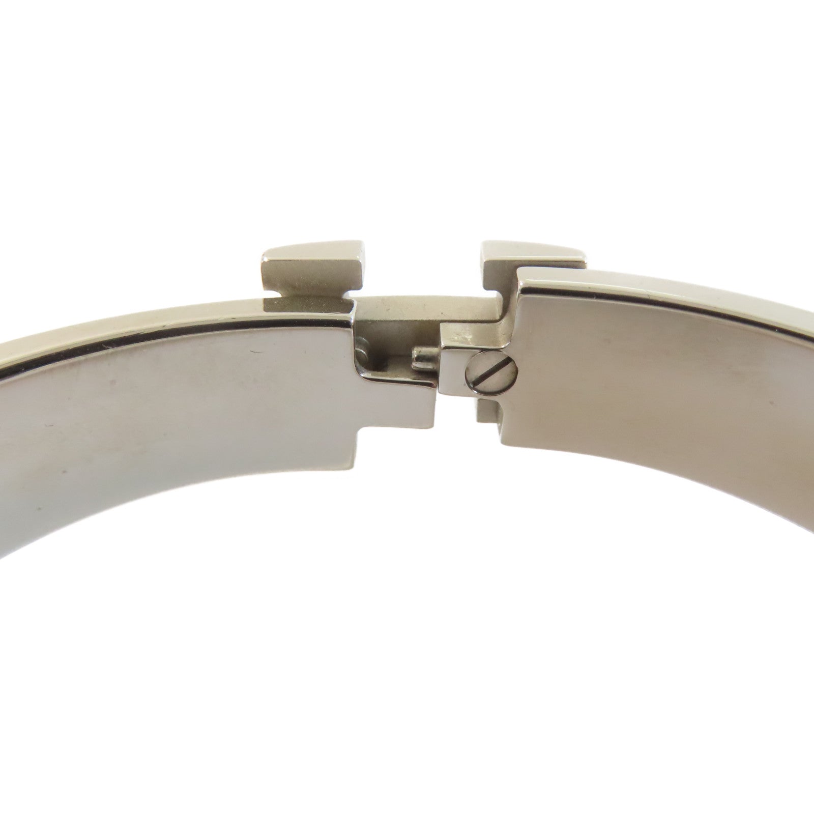 HERMES 金屬/琺瑯Clic H Bracelet銀扣手鐲白色/銀色