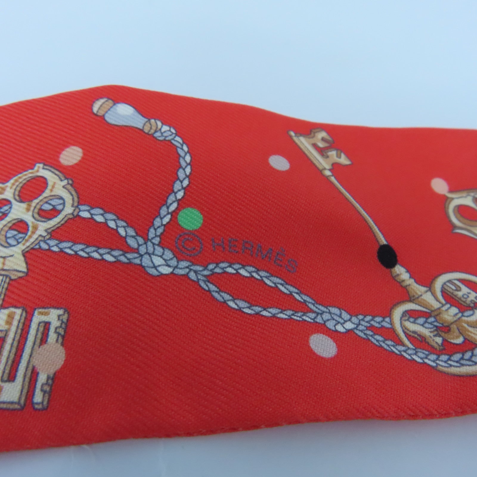 HERMES 絲質Twilly絲巾紅色/彩色