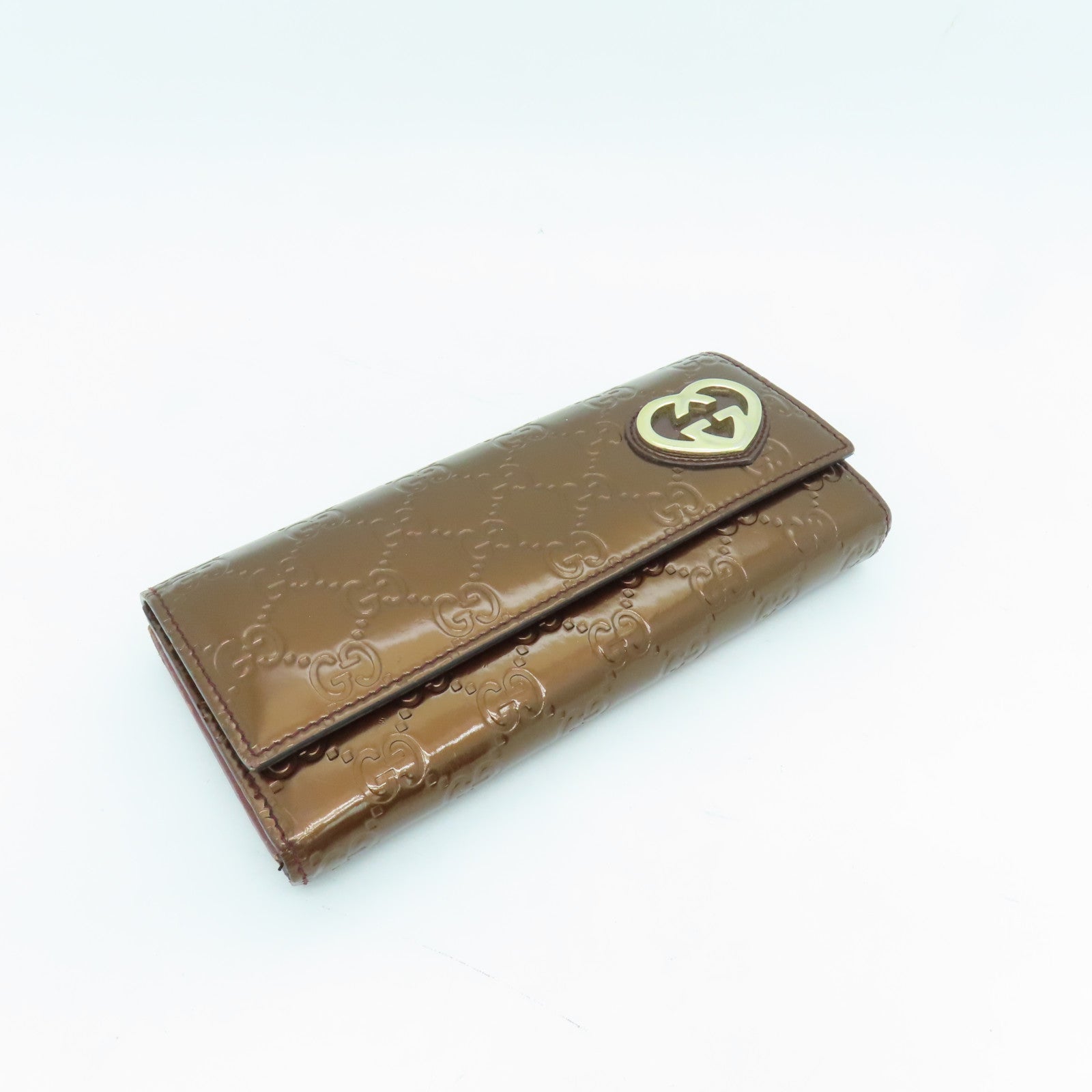 GUCCI patent leather Wallet gold buckle long wallet brown
