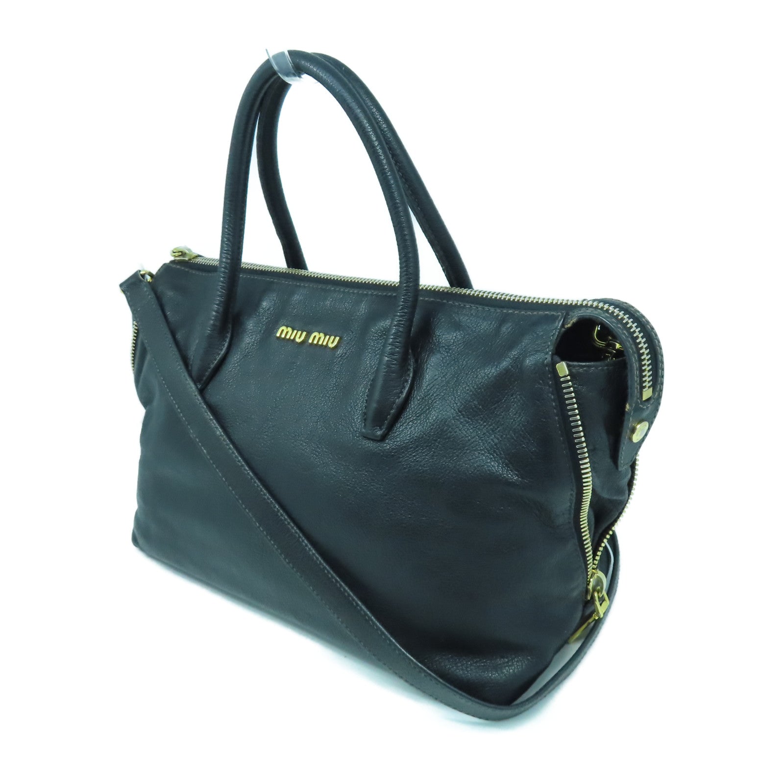 Miu Miu 牛皮皮革2 Way Shoulder金扣手挽肩背兩用袋黑色