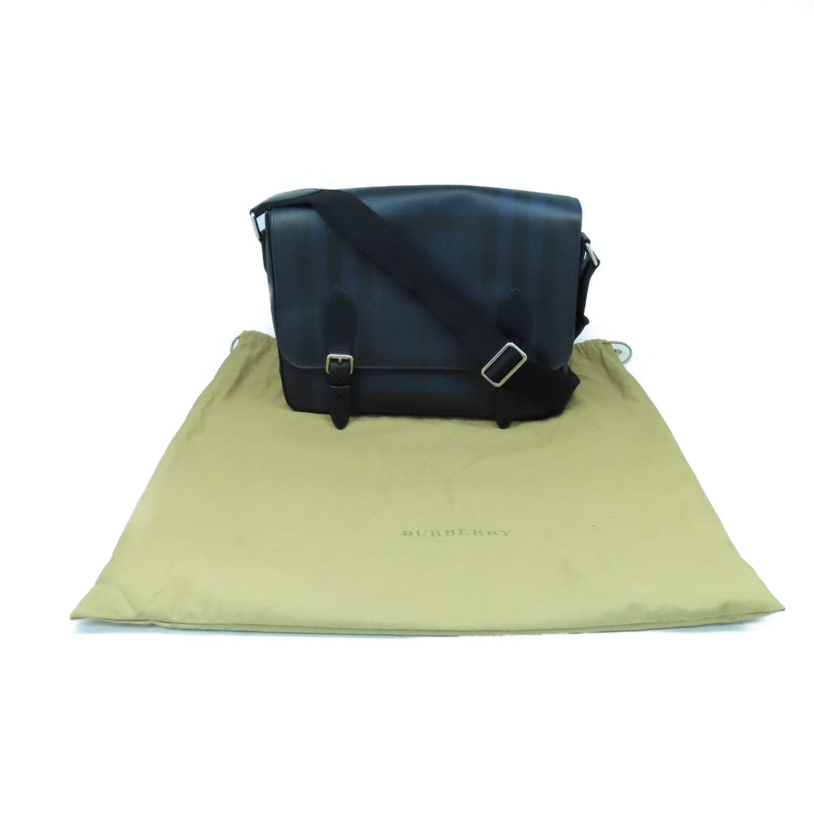 BURBERRY 塗層帆布Shoulder Bag銀扣肩背袋黑色/藍色