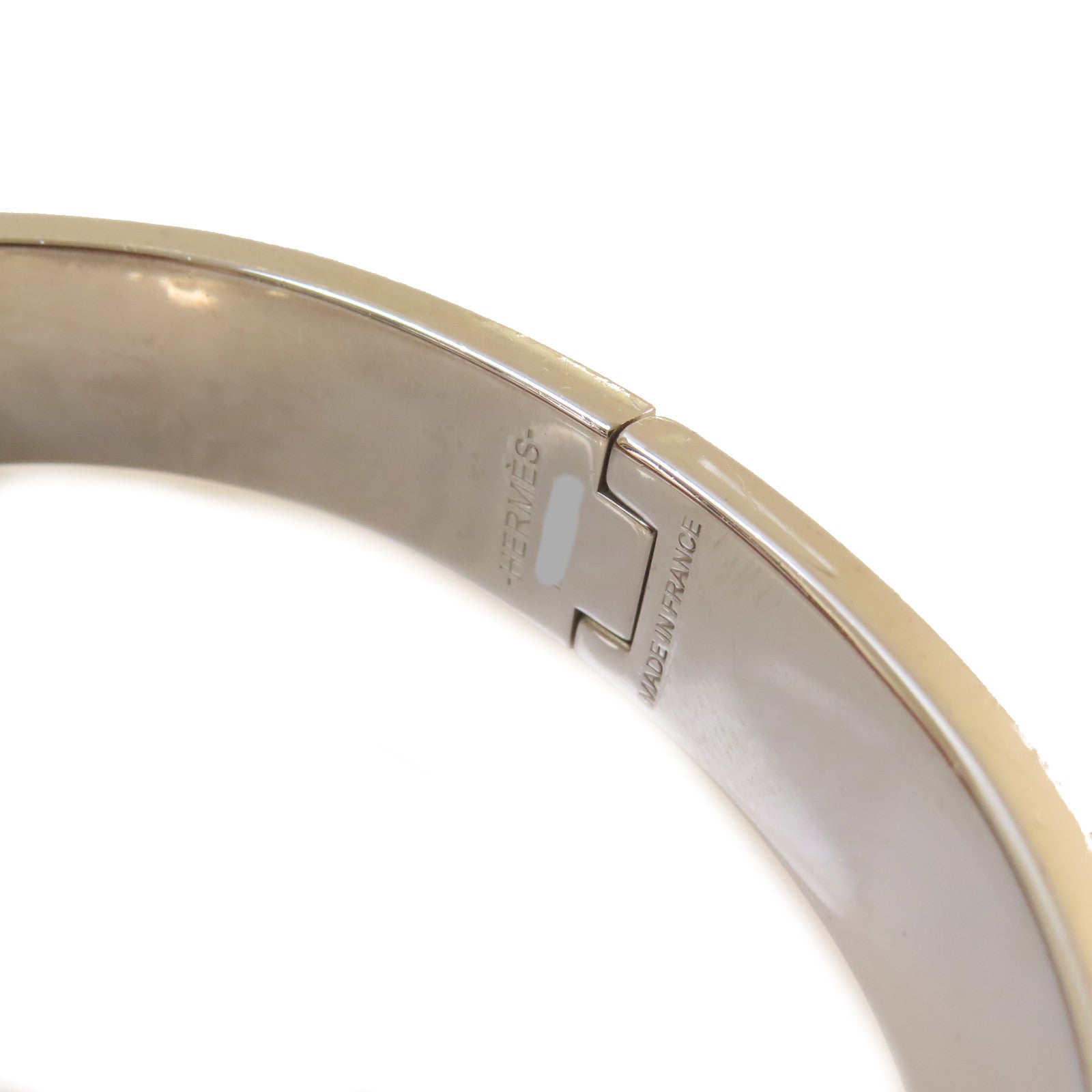 HERMES 金屬/琺瑯Clic H Bracelet銀扣手鐲白色/銀色
