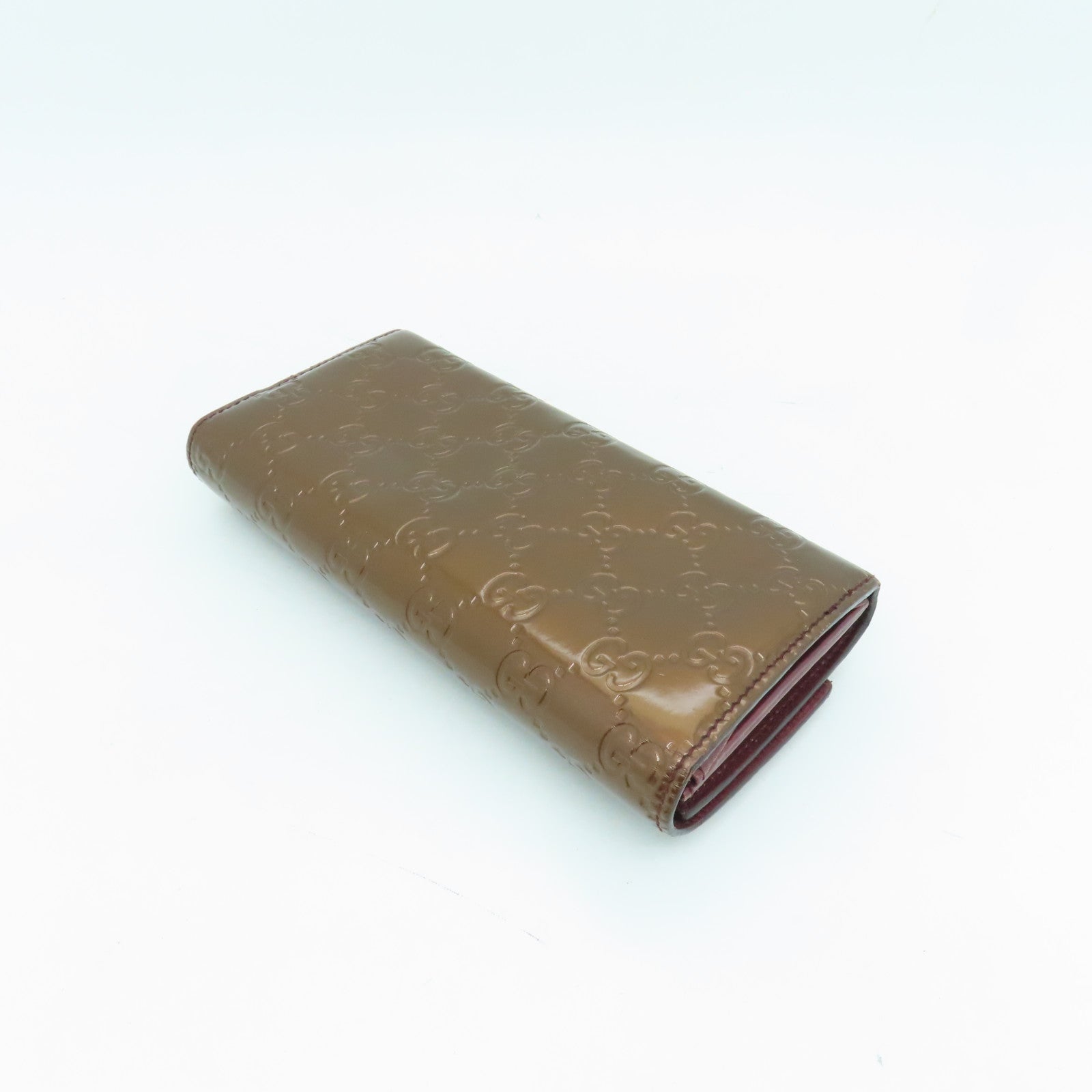 GUCCI patent leather Wallet gold buckle long wallet brown
