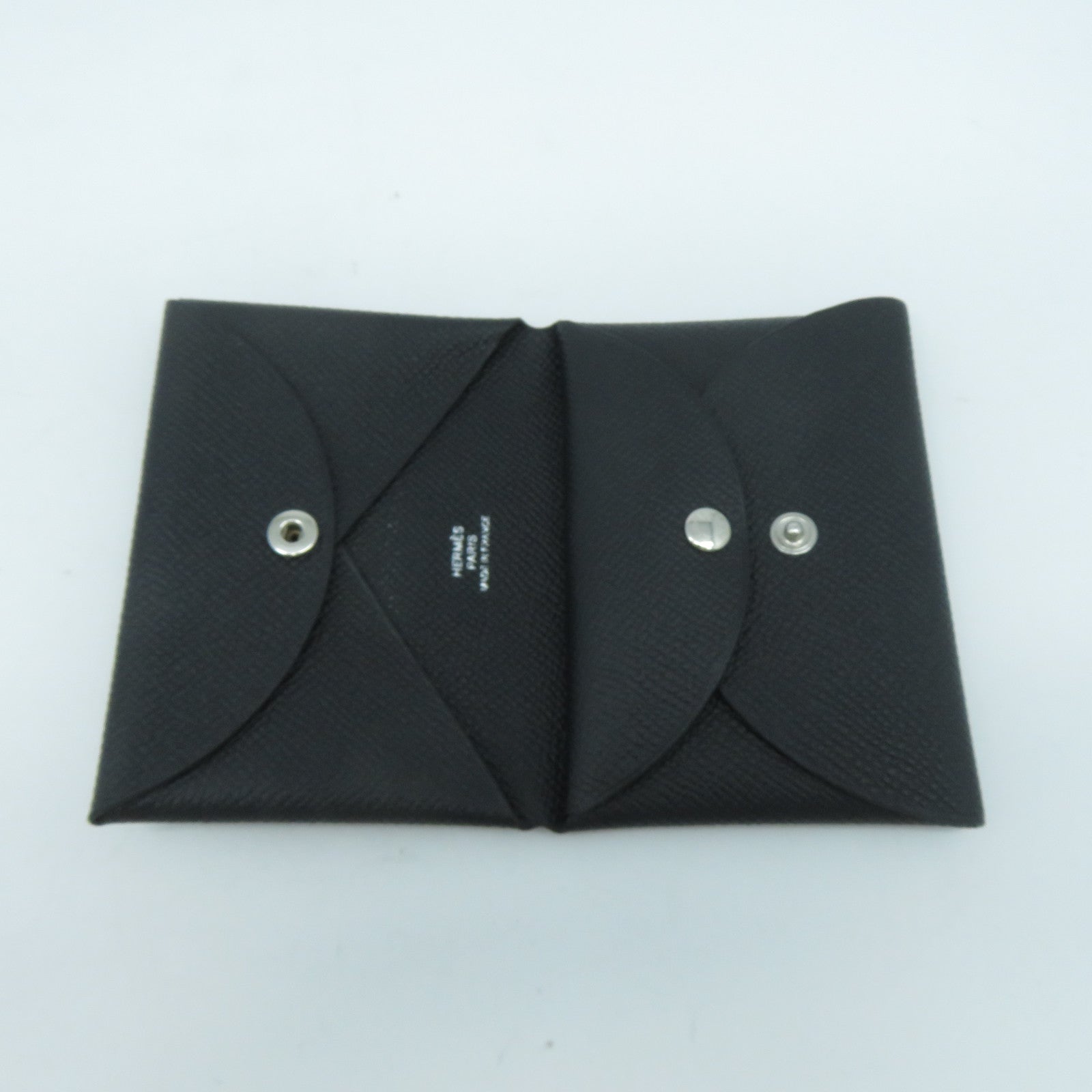 HERMES Epsom皮革Calvi Due銀扣卡片套Noir黑色
