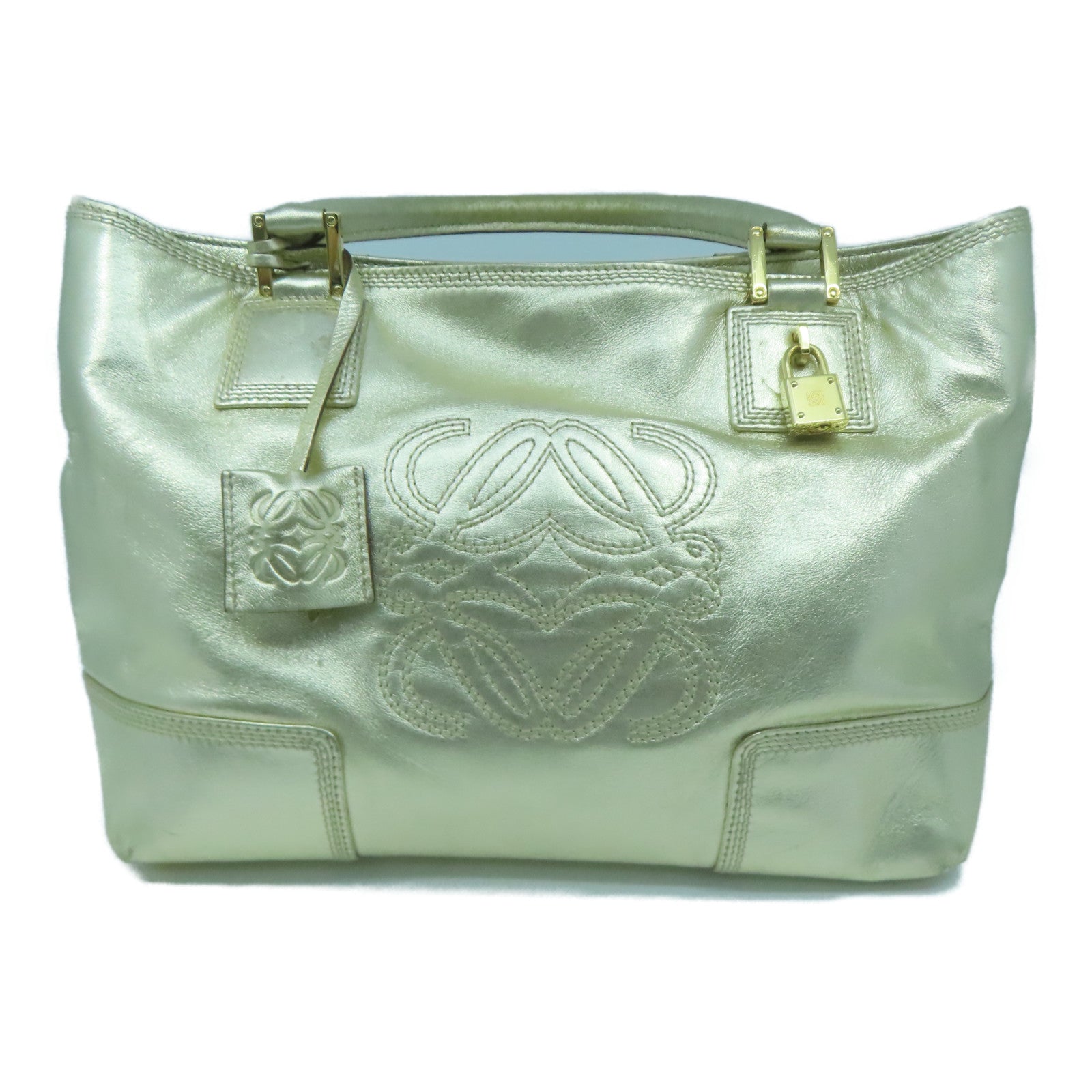 LOEWE 羊皮皮革Hand Bag金扣手挽袋金色