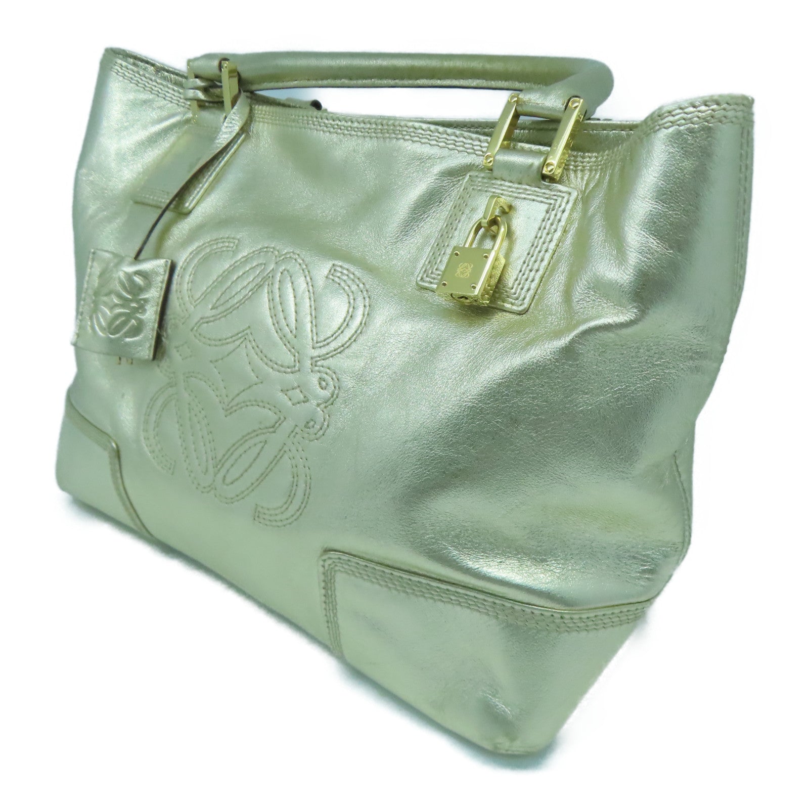 LOEWE 羊皮皮革Hand Bag金扣手挽袋金色