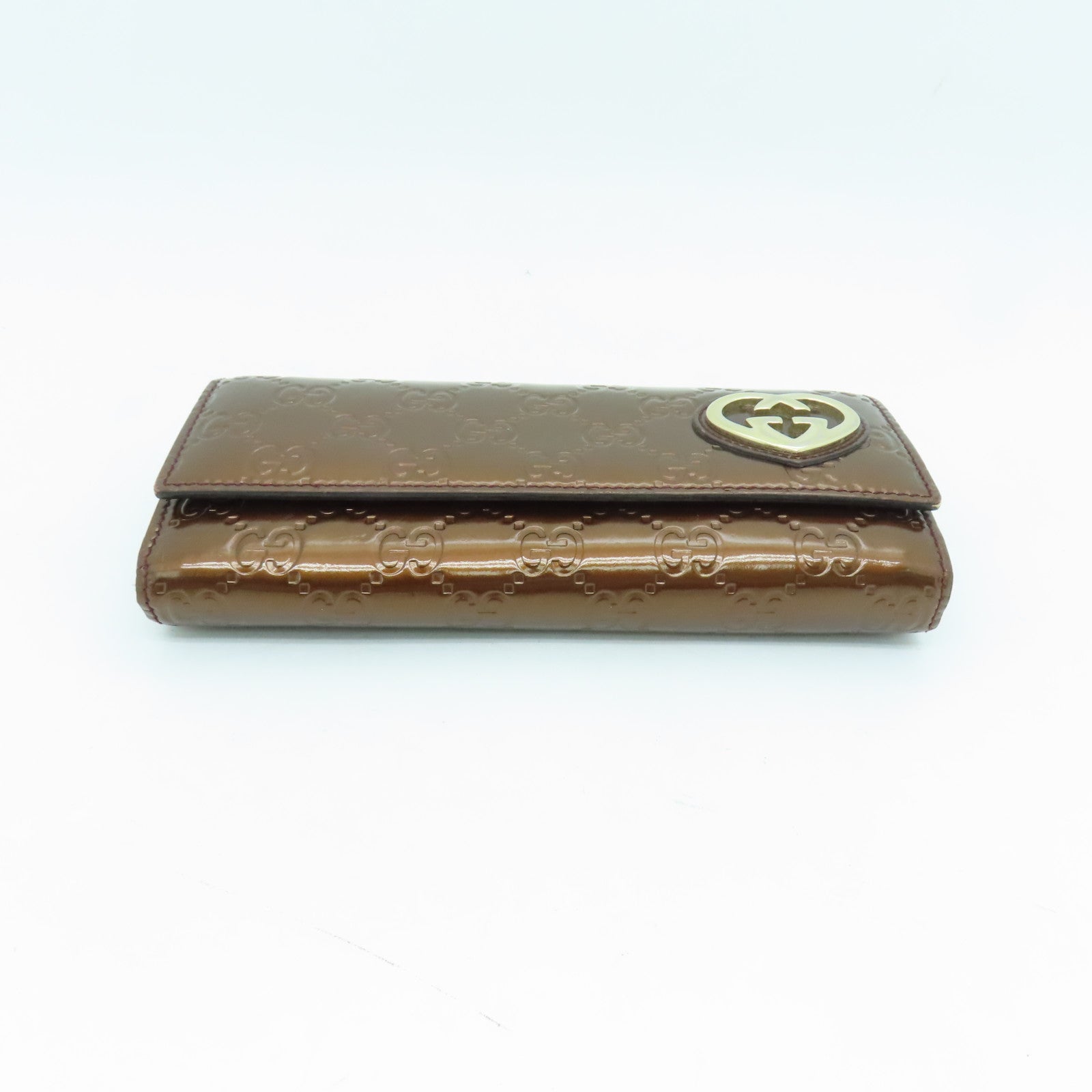 GUCCI patent leather Wallet gold buckle long wallet brown