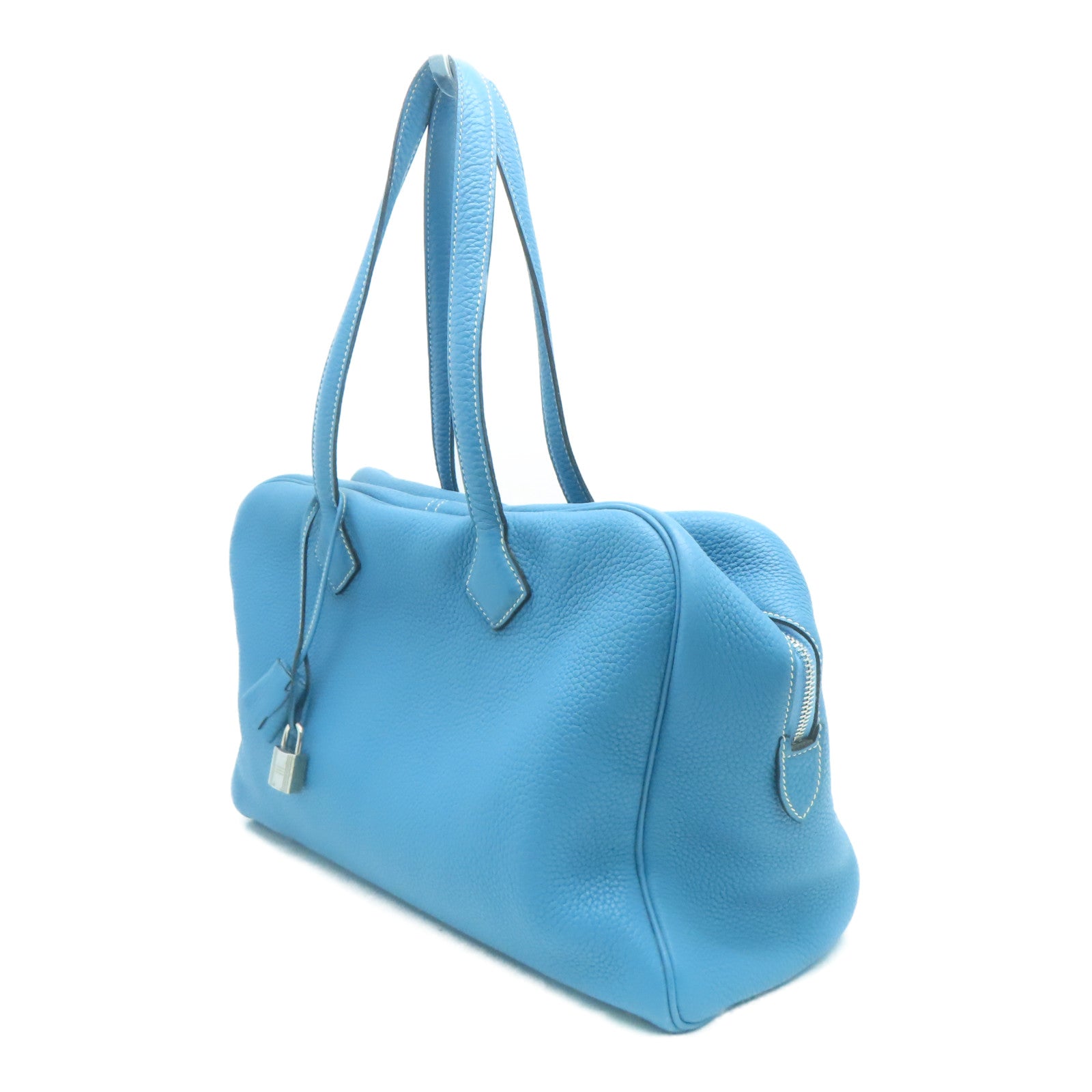 HERMES 【激減優惠】Clemence皮革Victoria 35銀扣肩背袋藍色