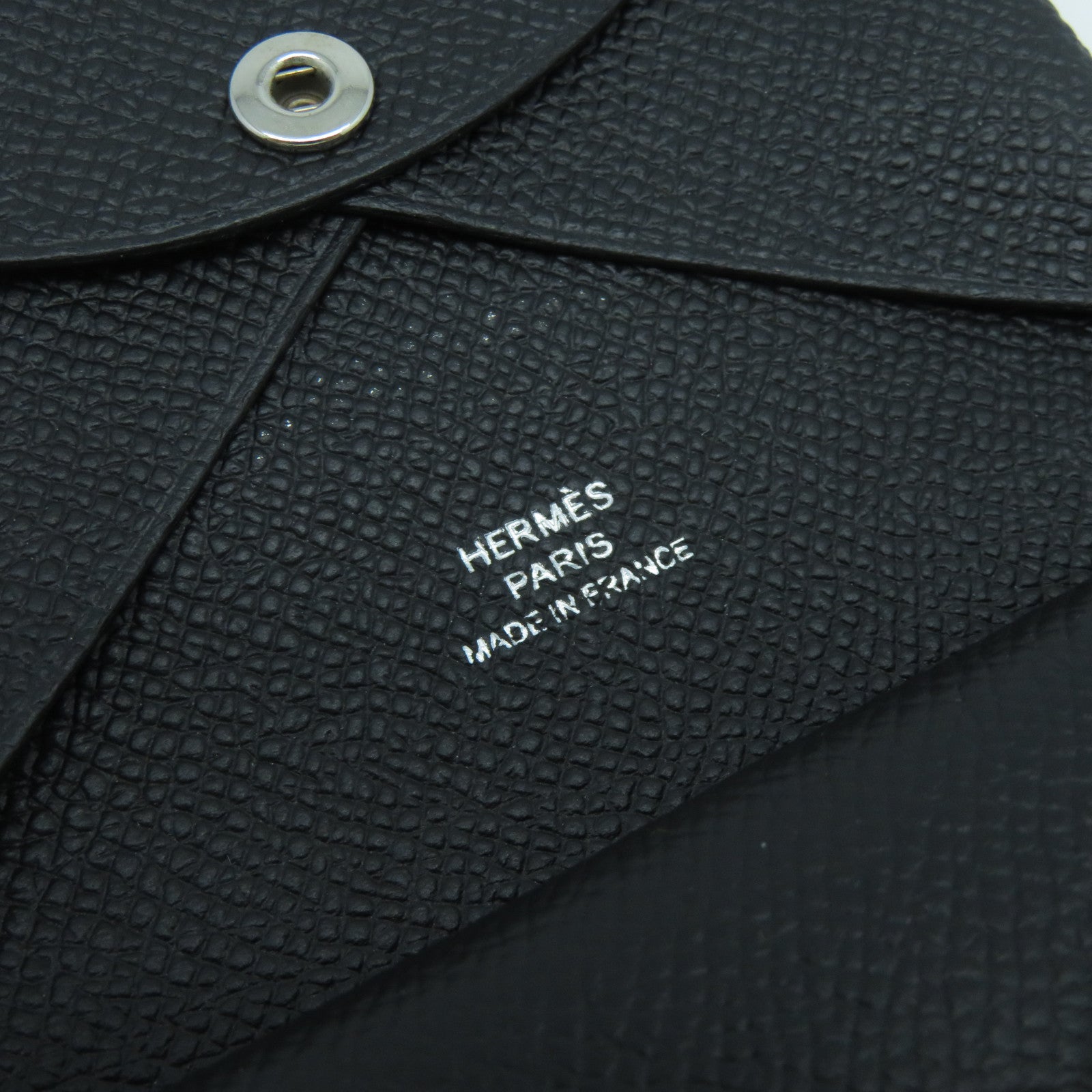 HERMES Epsom皮革Calvi Due銀扣卡片套Noir黑色
