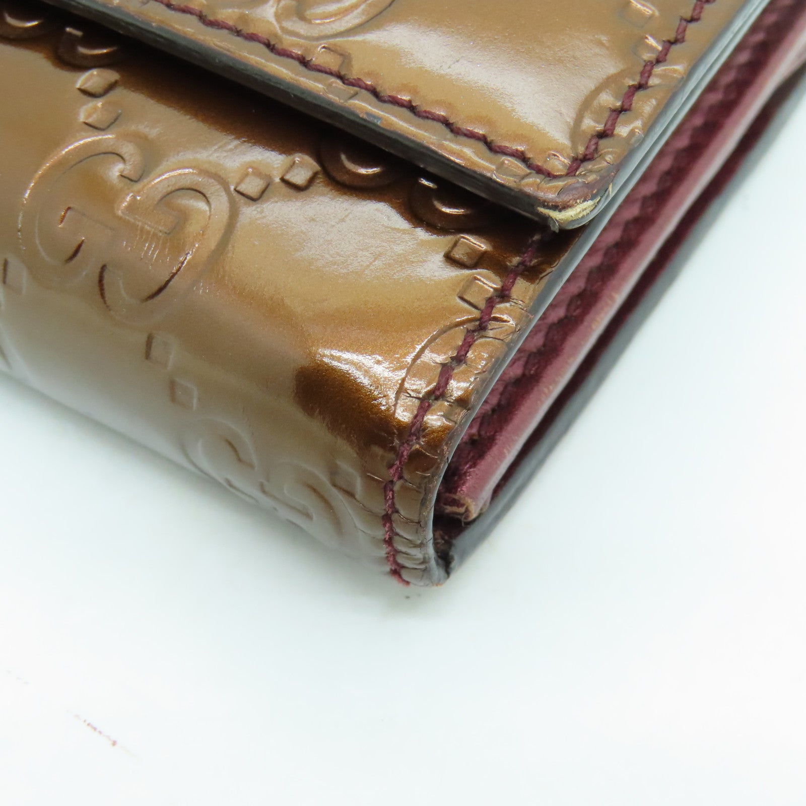 GUCCI patent leather Wallet gold buckle long wallet brown