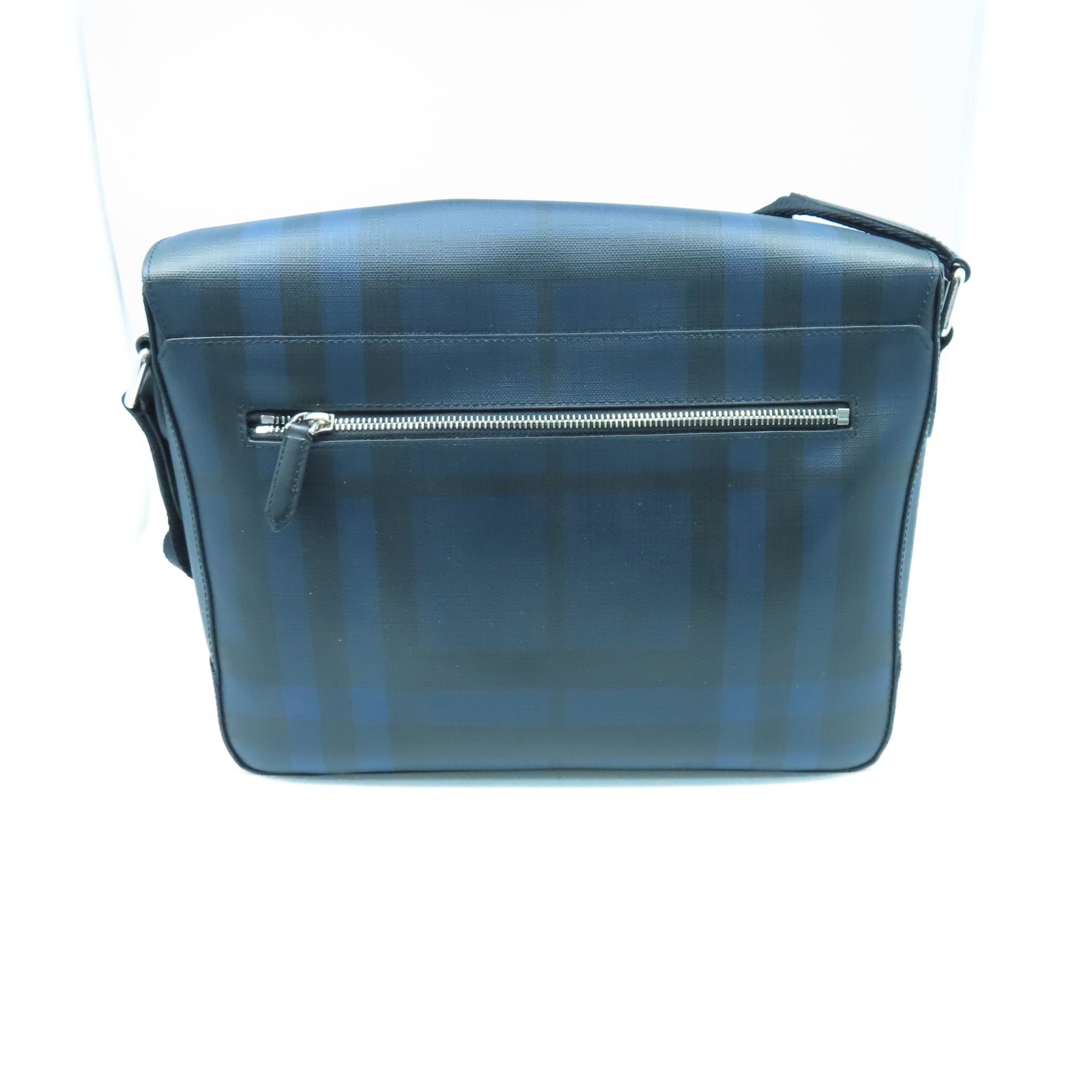 BURBERRY 塗層帆布Shoulder Bag銀扣肩背袋黑色/藍色