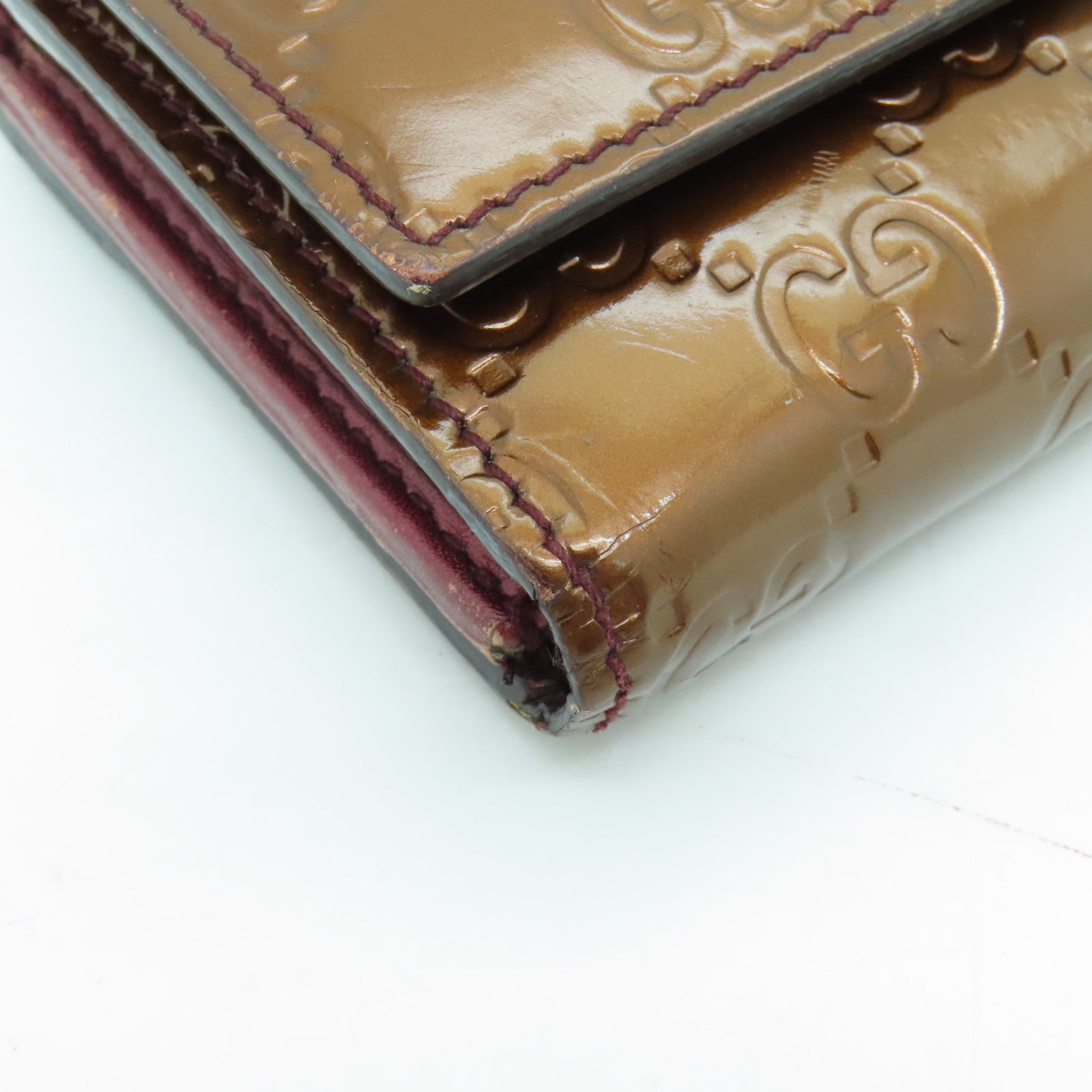 GUCCI patent leather Wallet gold buckle long wallet brown