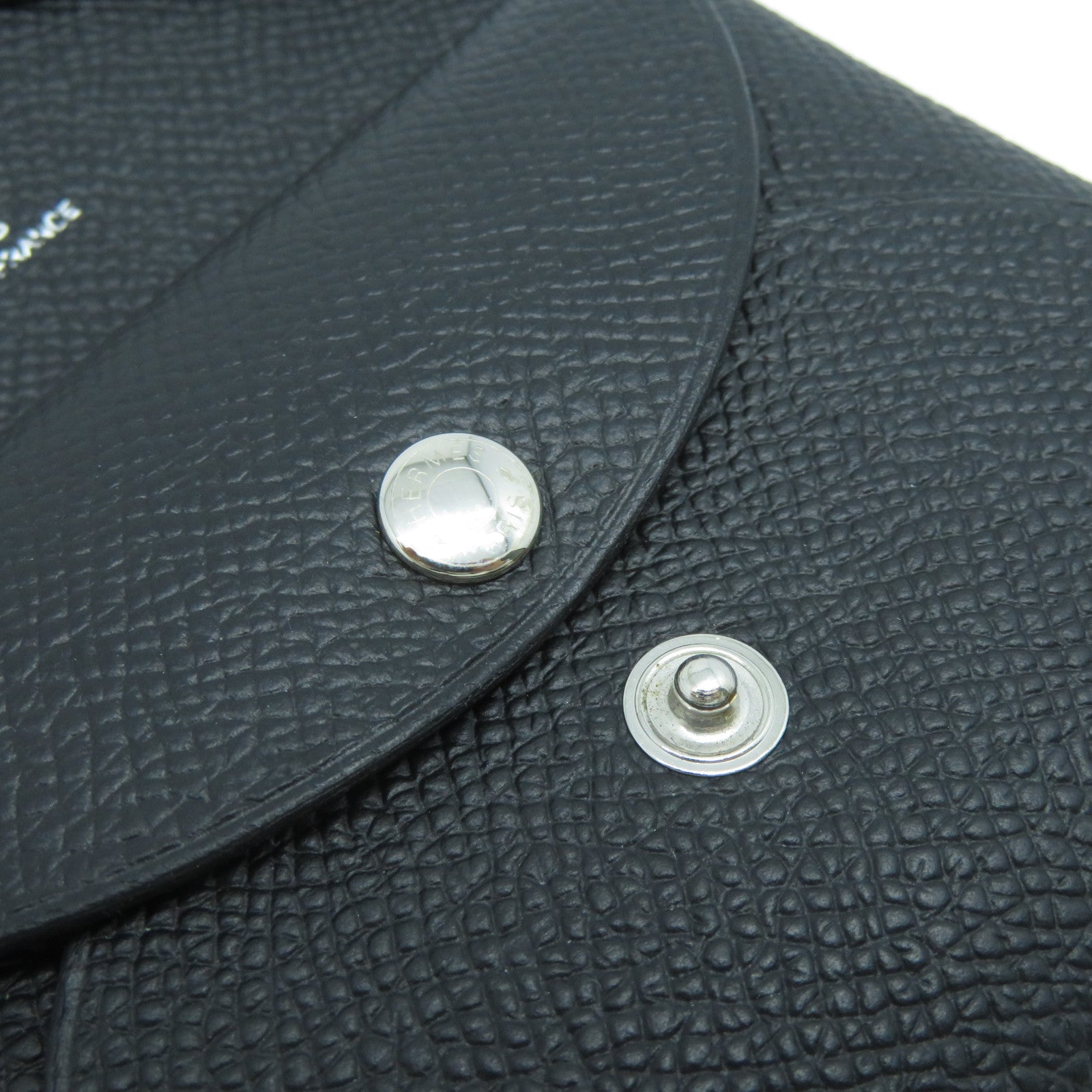 HERMES Epsom皮革Calvi Due銀扣卡片套Noir黑色