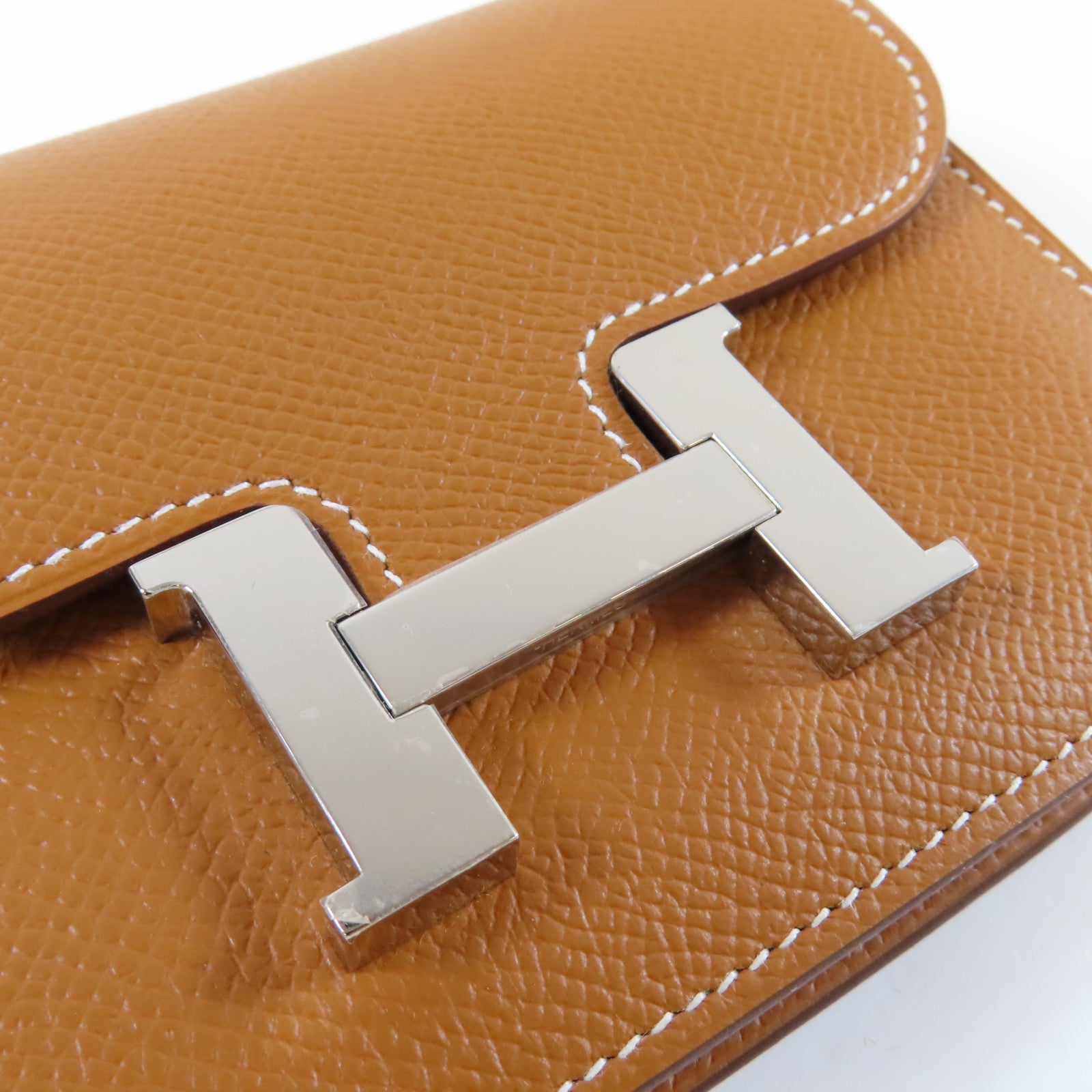 HERMES Epsom皮革Constance Slim銀扣錢包Gold經典駝色