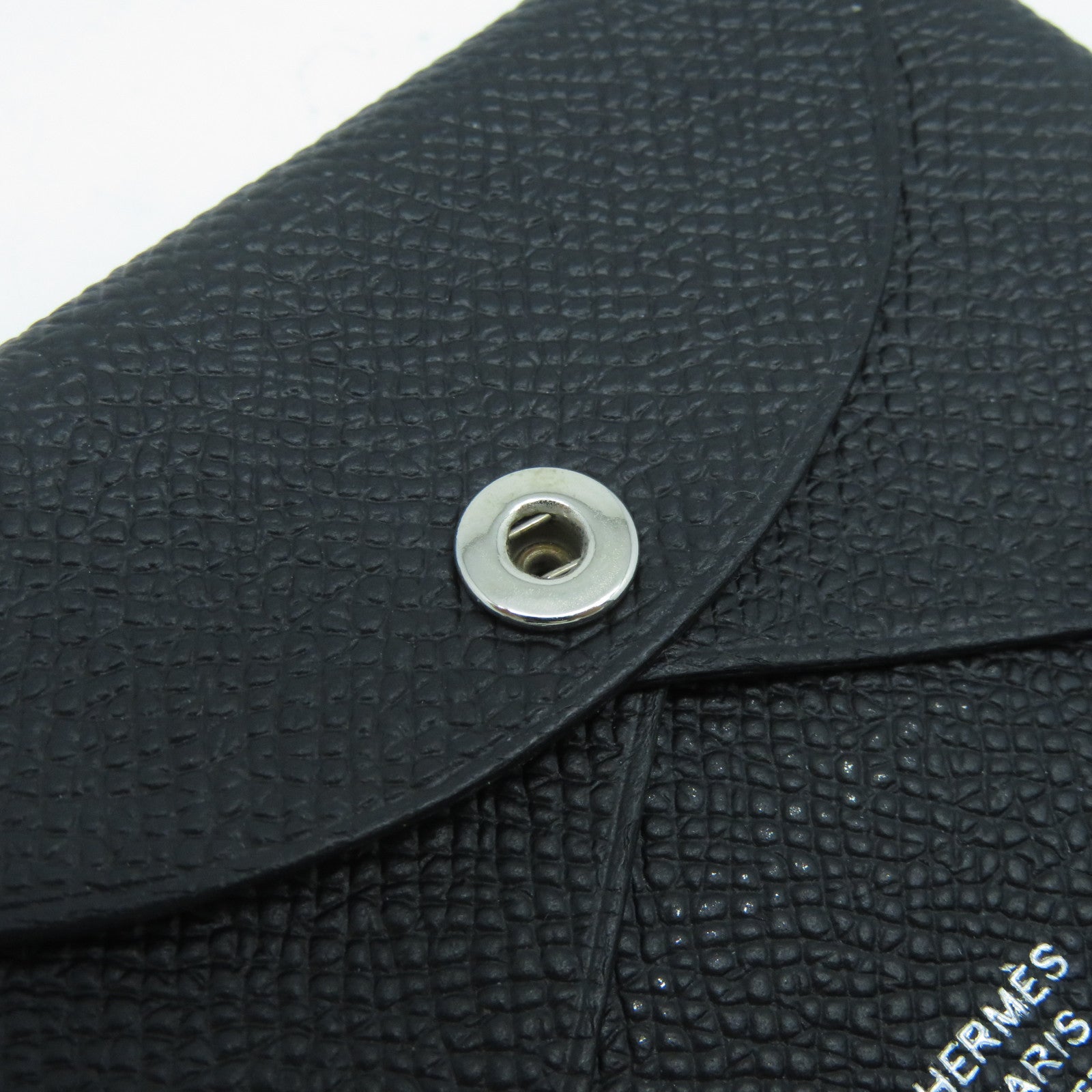 HERMES Epsom皮革Calvi Due銀扣卡片套Noir黑色