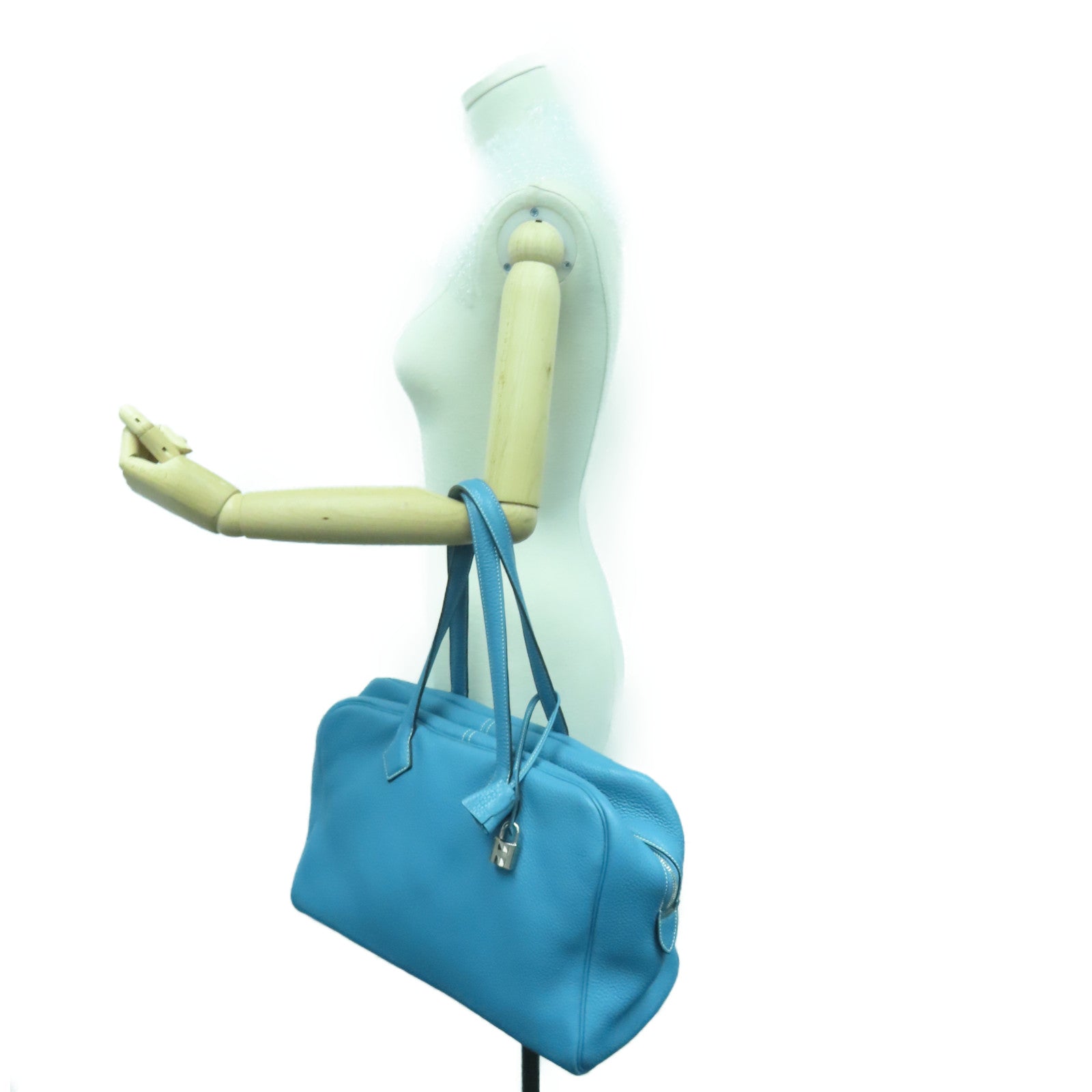 HERMES 【激減優惠】Clemence皮革Victoria 35銀扣肩背袋藍色