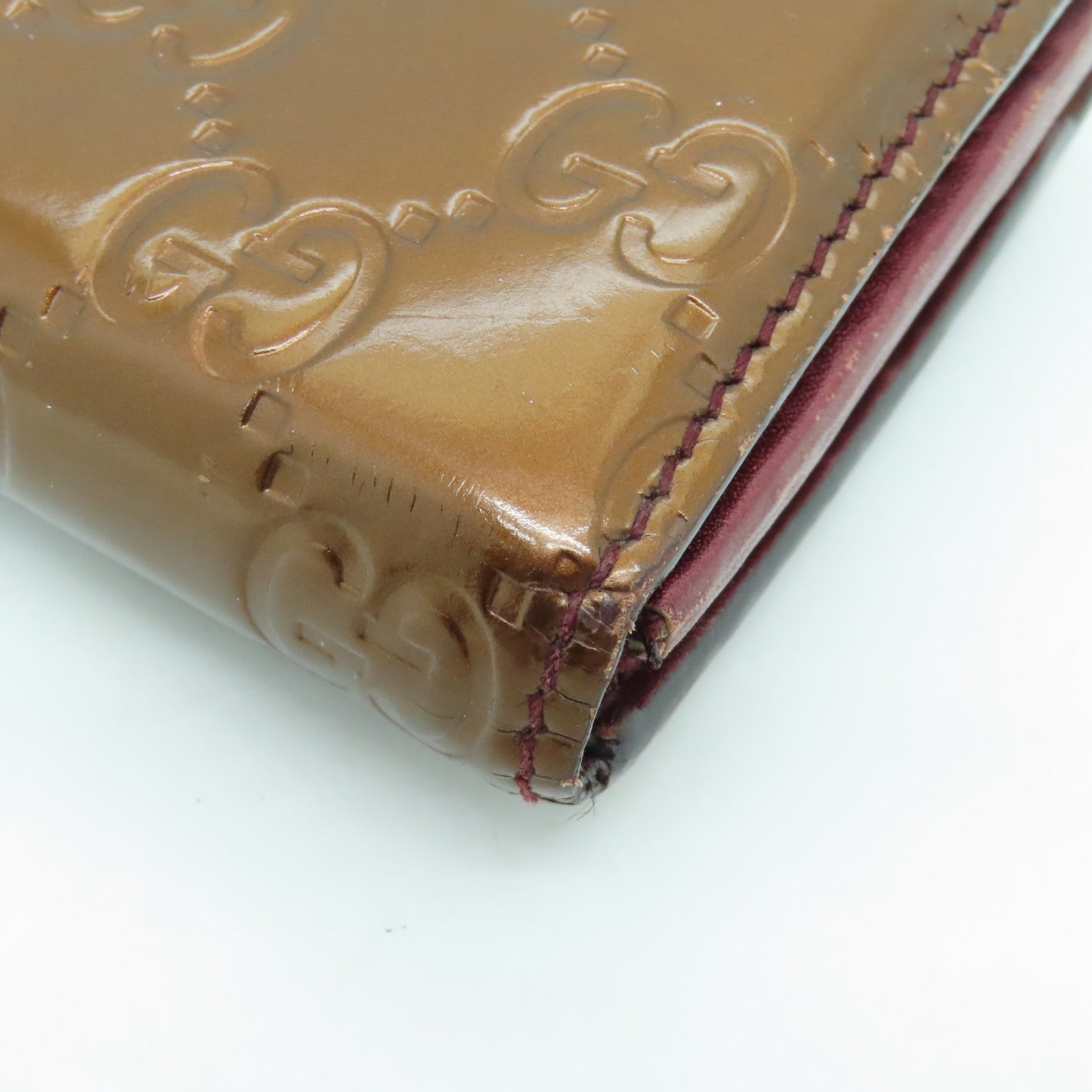 GUCCI patent leather Wallet gold buckle long wallet brown