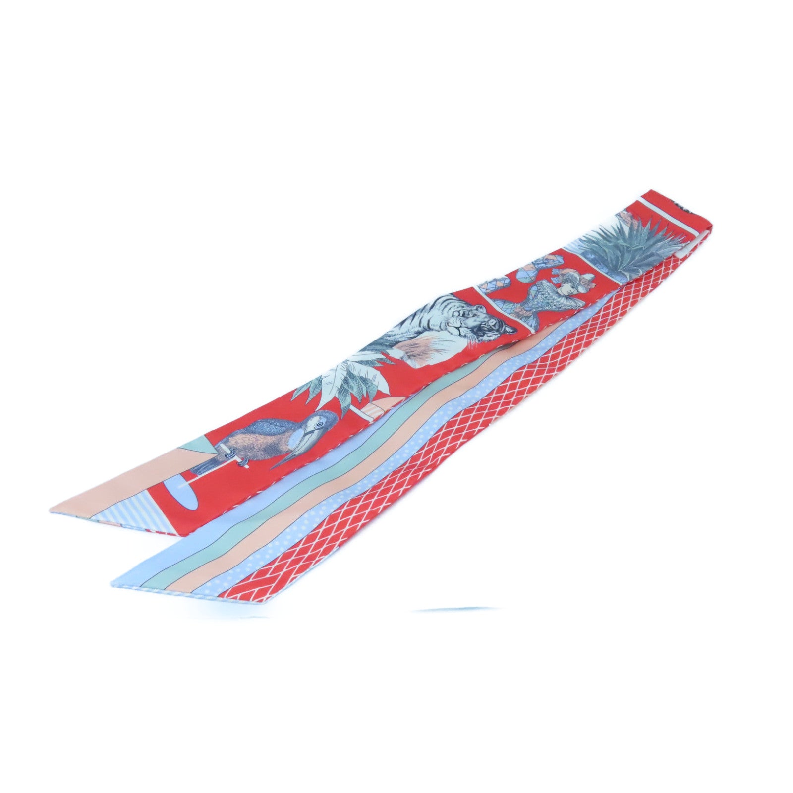 HERMES Silk Twilly Scarf Light Blue/Pink/Red