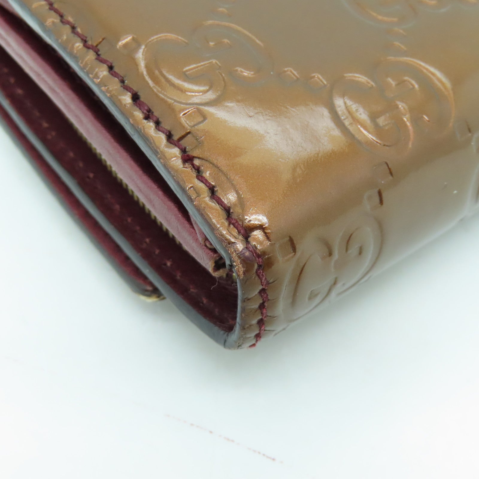 GUCCI patent leather Wallet gold buckle long wallet brown