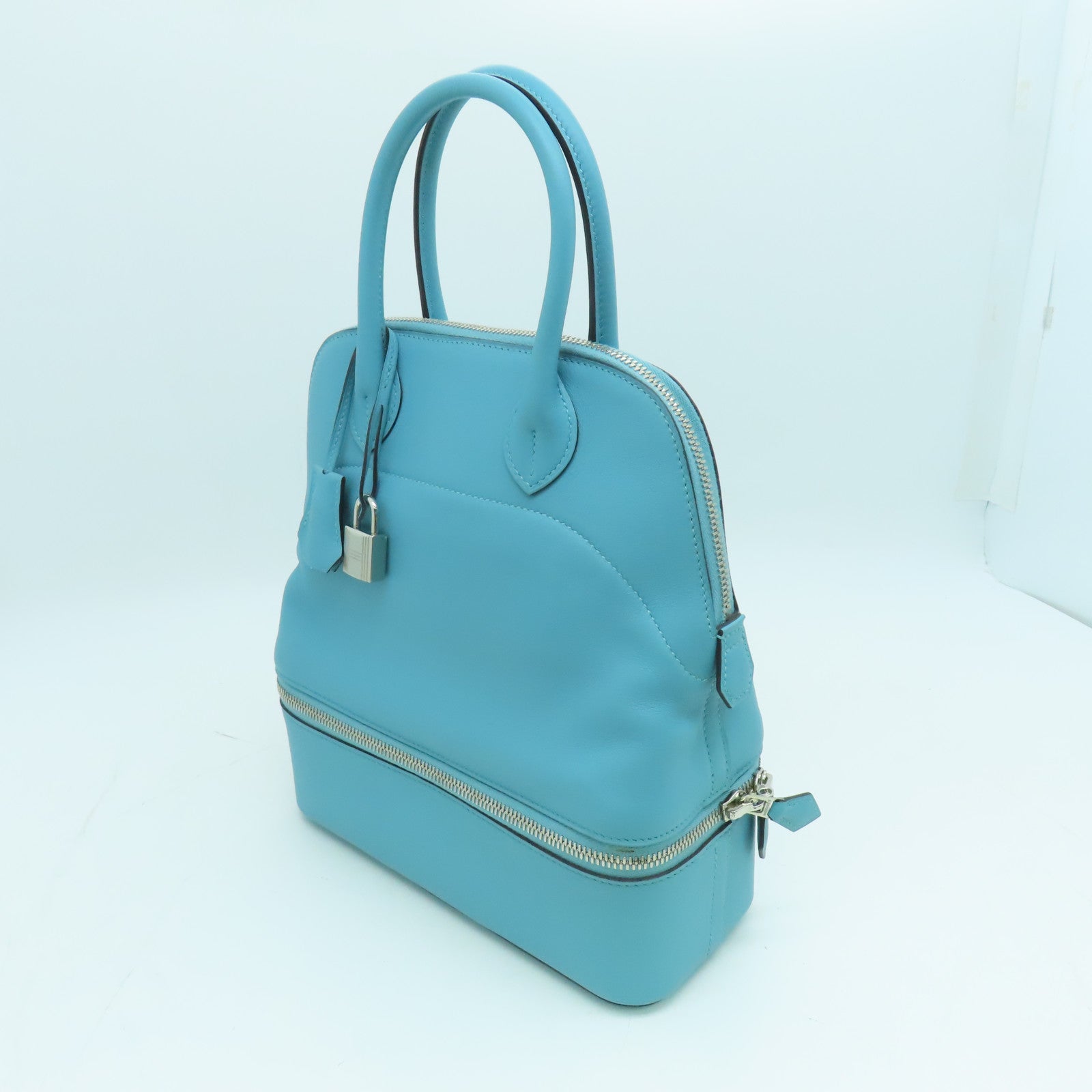 HERMES Swift皮革Bolide Secret銀扣手挽袋聖西爾藍色